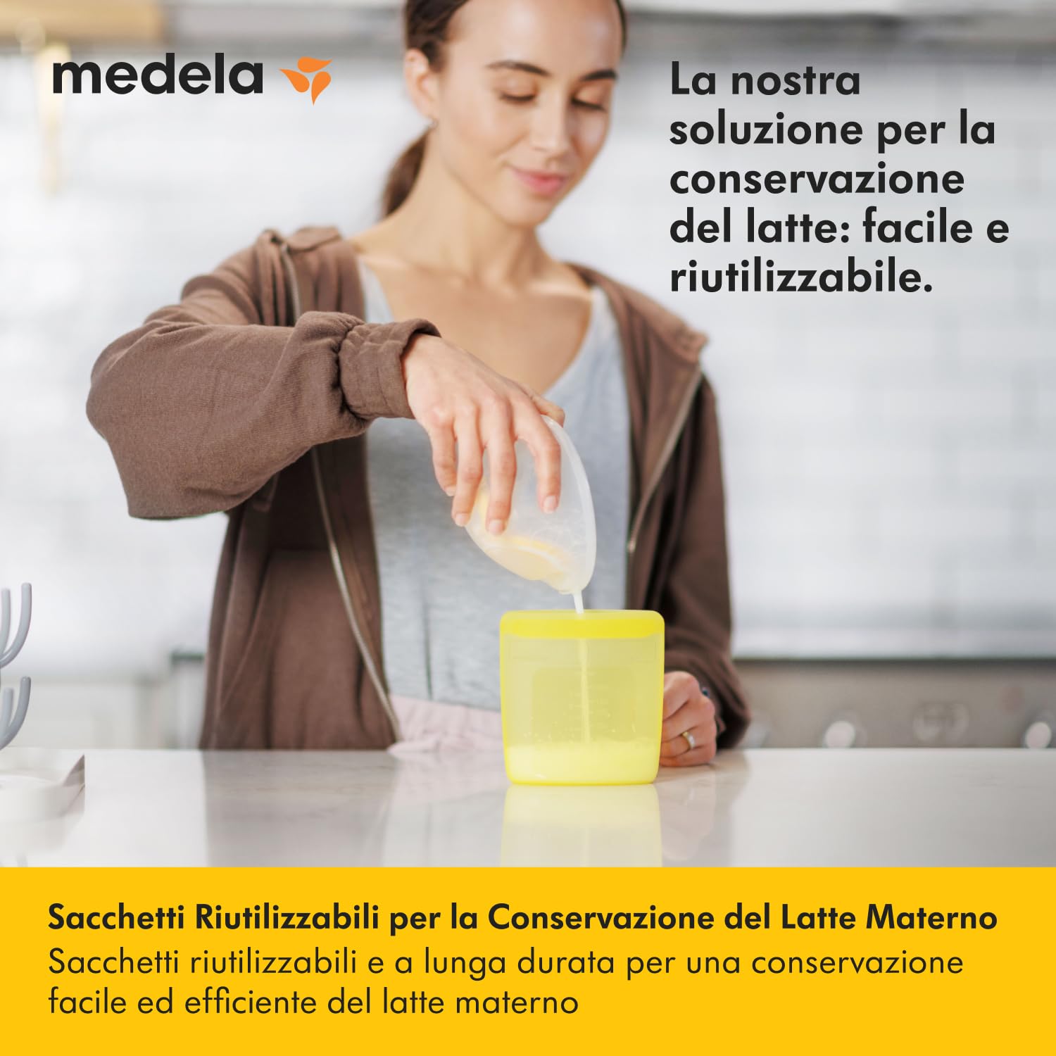 Medela Sacche per Latte Materno Riutilizzabili con Ampia Apertura e Design Monopezzo a Doppia Chiusura Ermetica, Conservabili in Frigo e Freezer, 220 ml, per 500 Utilizzi