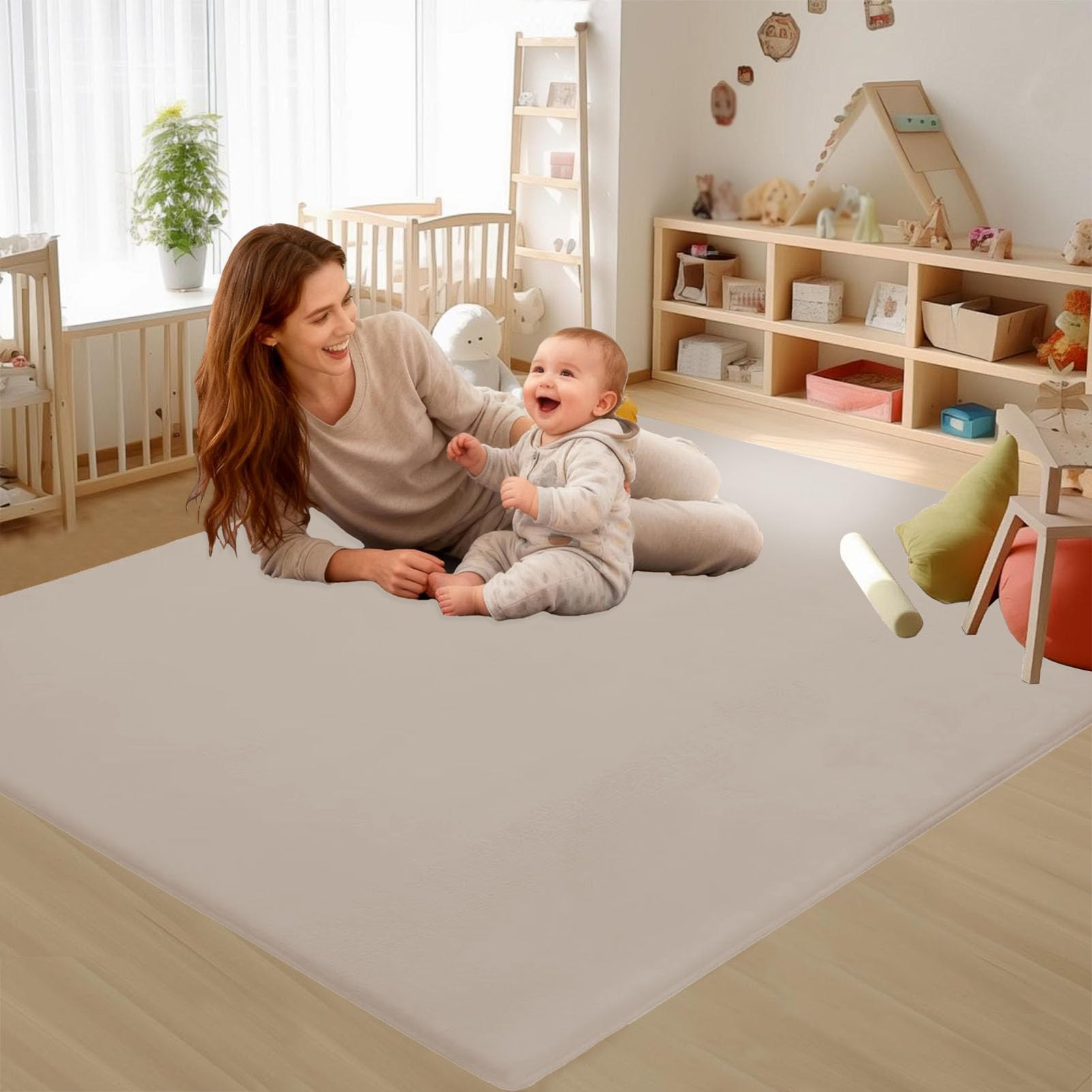 Tapis d'eveil Bebe, 2cm épaissi Tapis de Jeux Bebe 120 x 160 cm Crème Antidérapant, Lavable en Machine, Pliable Tapis d'éveil et de Jeux, Tapis Sol Bebe de Jeu pour Parc