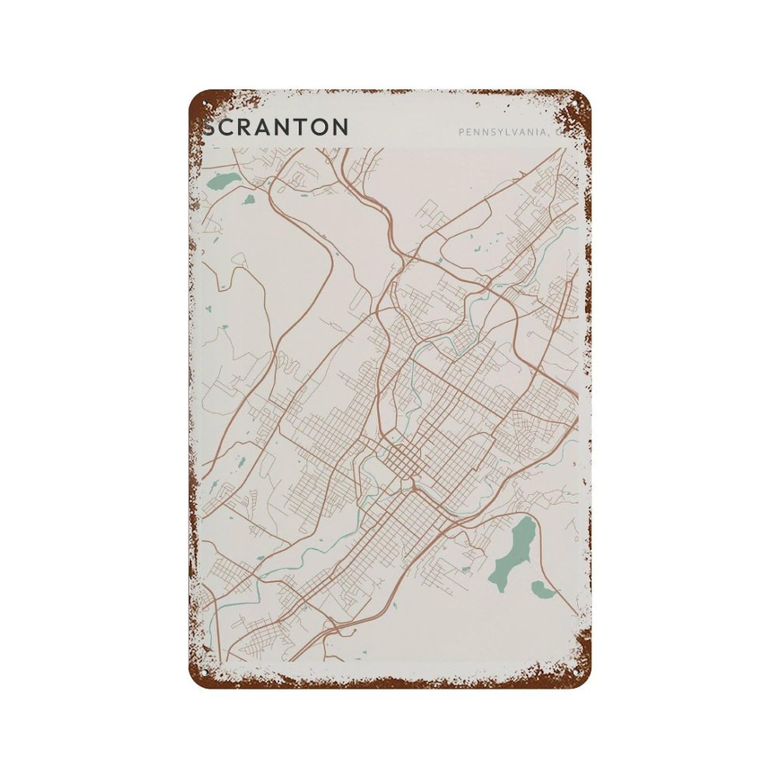 xiaoxiaoshen Scranton Map Pennsylvania Travel Gift Farmhouse Decor Wall Decor Art Metal Tin Poster Modern Home Decor Art Home Bar Shop Decorations Vintage Sign 30x20cm
