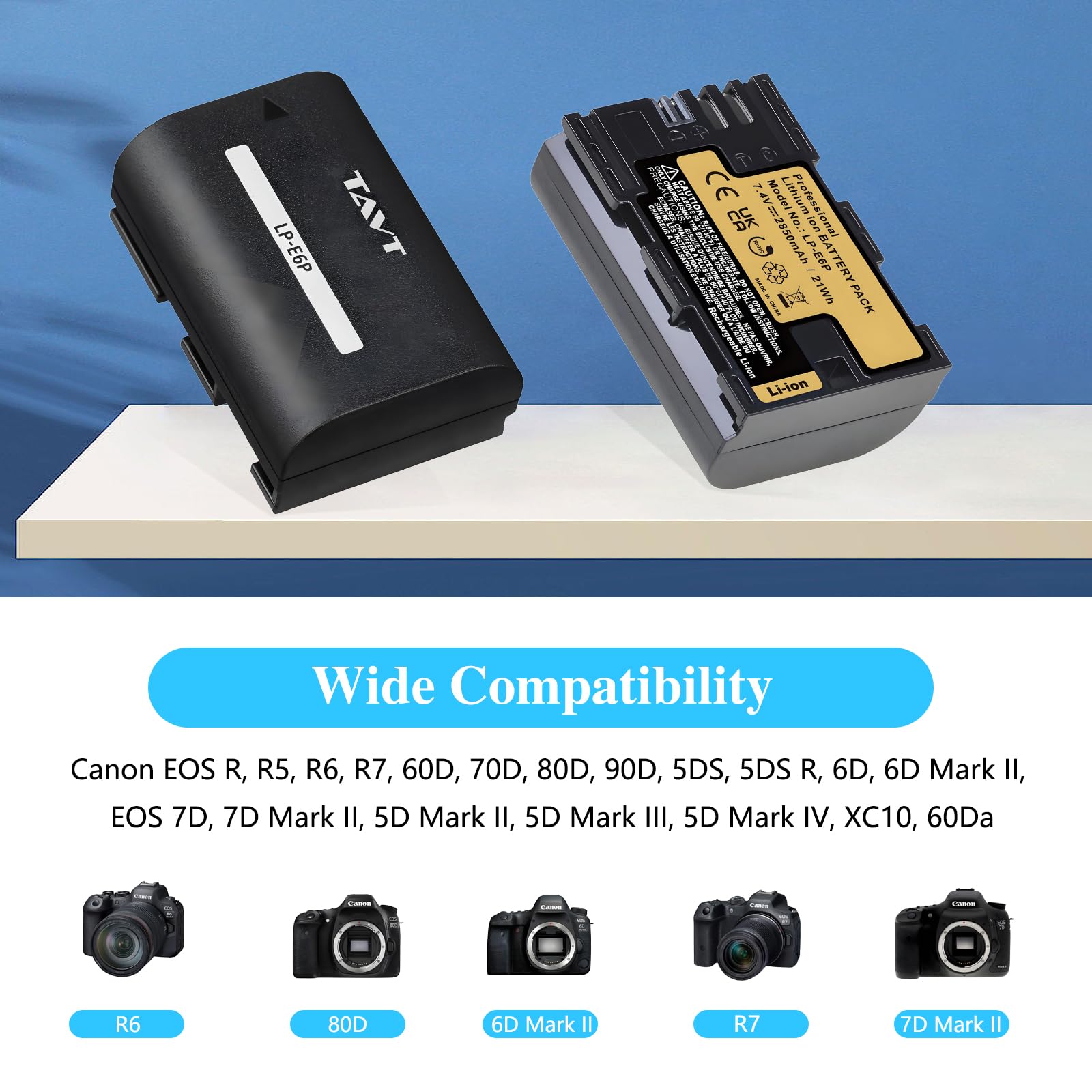 TAVT 2850mAh LP-E6 LP-E6N LP-E6P LP-E6NH Battery And Dual