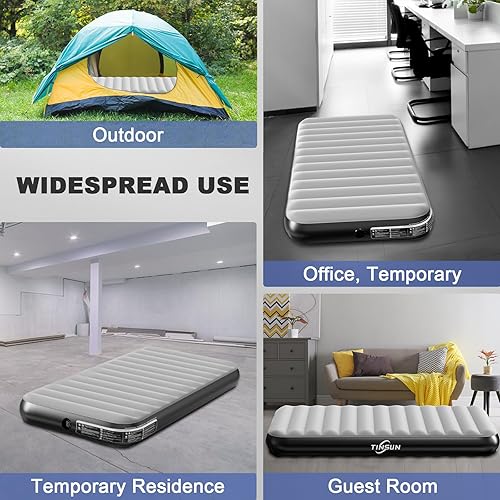 Miniatura 7 de TINSUN Colchón inflable de tamaño individual con bomba integrada, cama de aire duradera de 18 pulgadas para camping, hogar y invitados,
