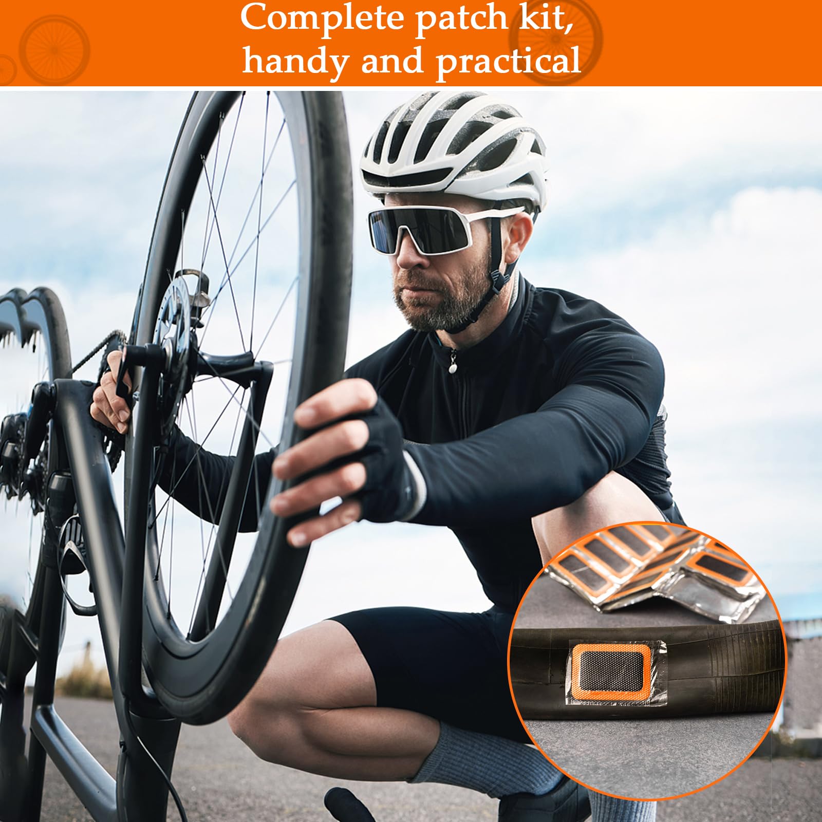 Kit Riparazione Camera Aria Bici 105 Pezzi - Toppe Autoadesive Per Pneumatici Bici, Moto E Veicoli - Portatile Per Emergenze - Foto 4