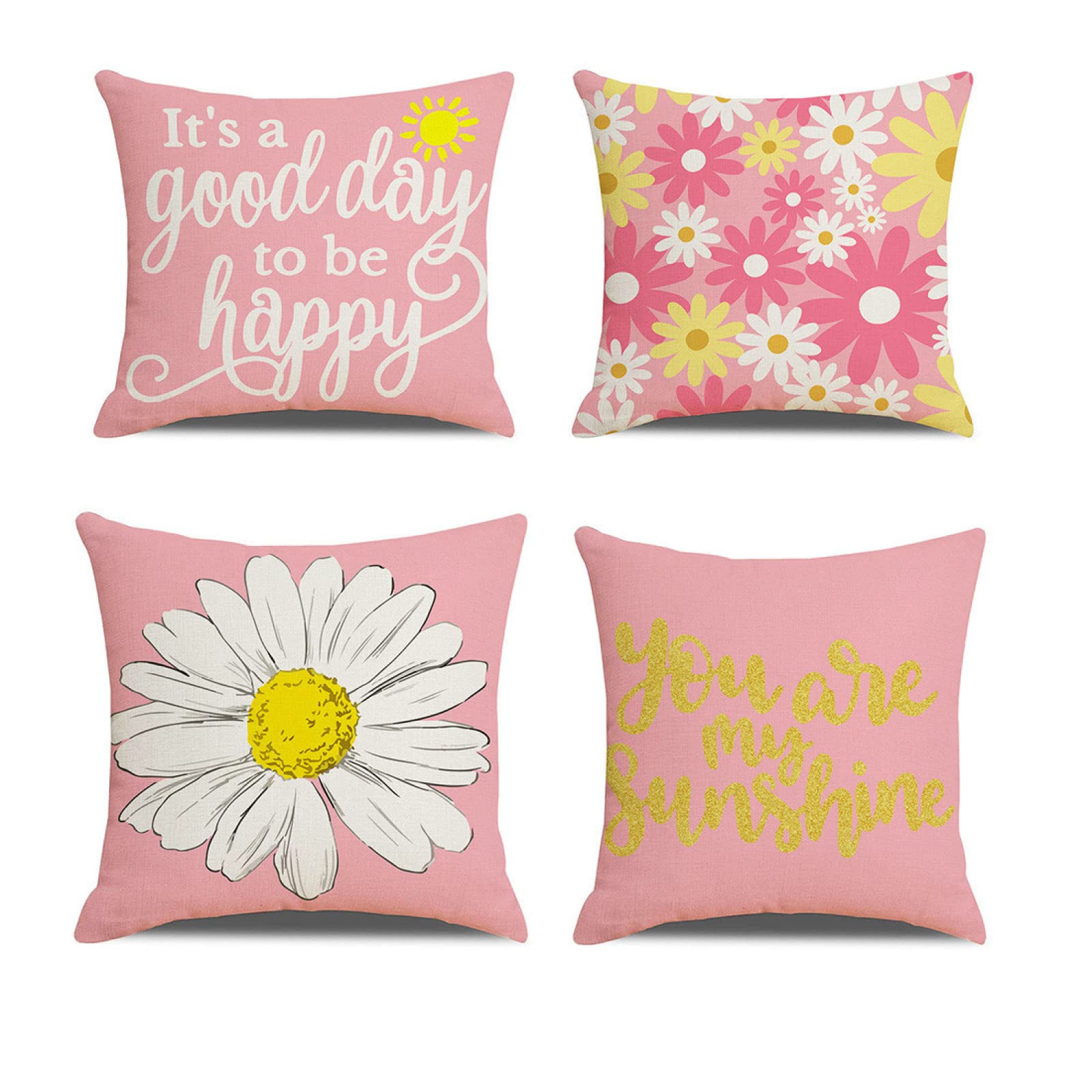 Housse de coussin 65x65cm en lin blanc et rose pour décorer votre canapé