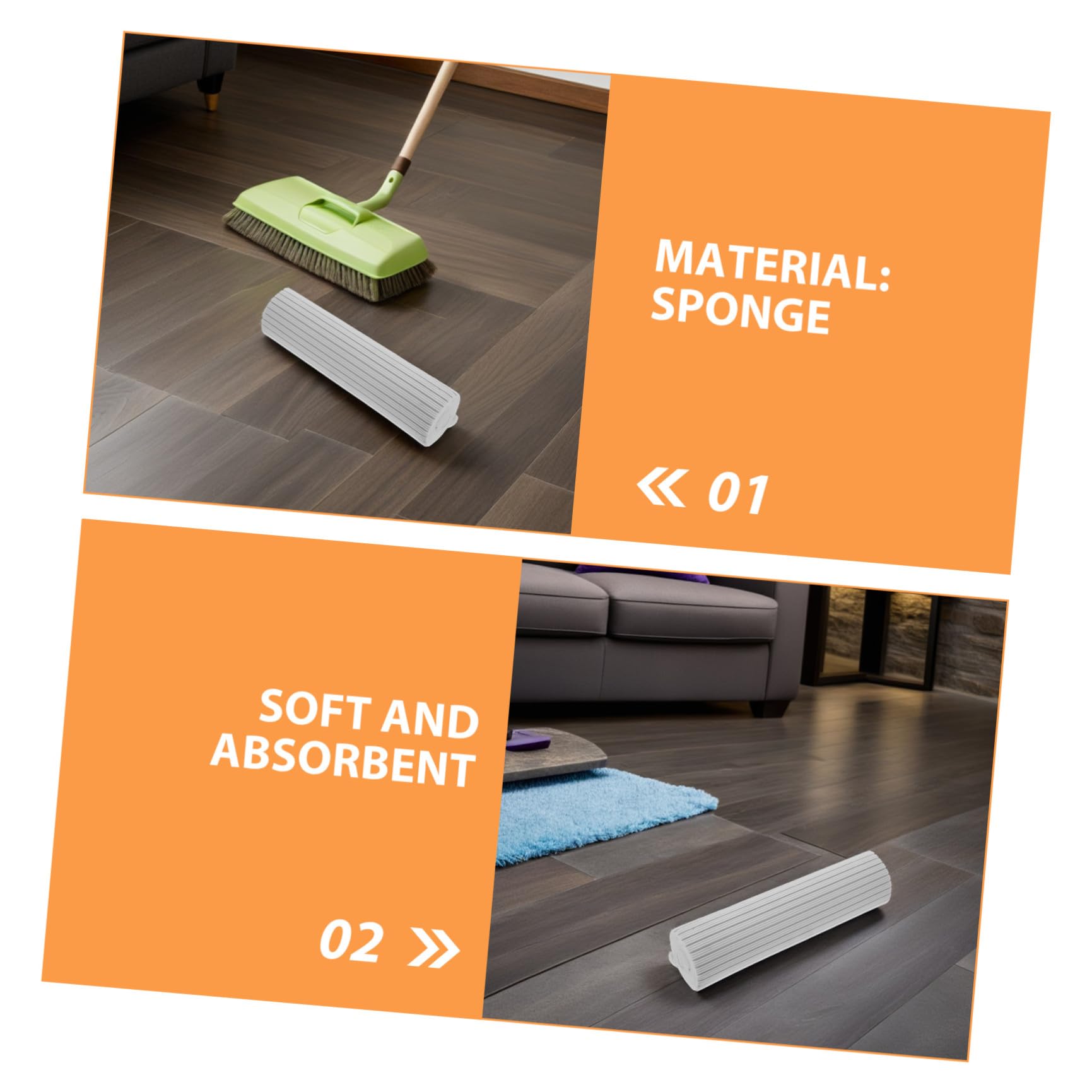 2 Cabezales de Repuesto para Trapeador de Esponja Rodillo, Esponja Absorbente Gris 33 Cm, Recambio para Limpieza de Suelos en Cocina, Baño y Garaje, Accesorio Duradero para Mopas