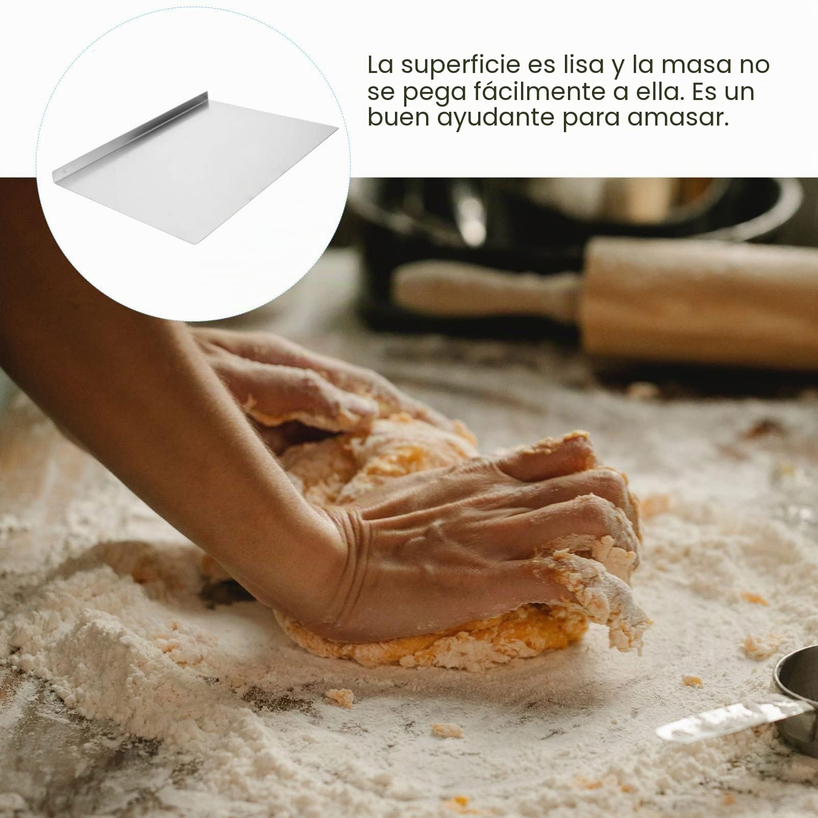 HEMOTON Tabla de Cortar de Cocina de Acero Inoxidable, Tabla de Cortar de Alimentos, Tabla de Hornear (Plata)