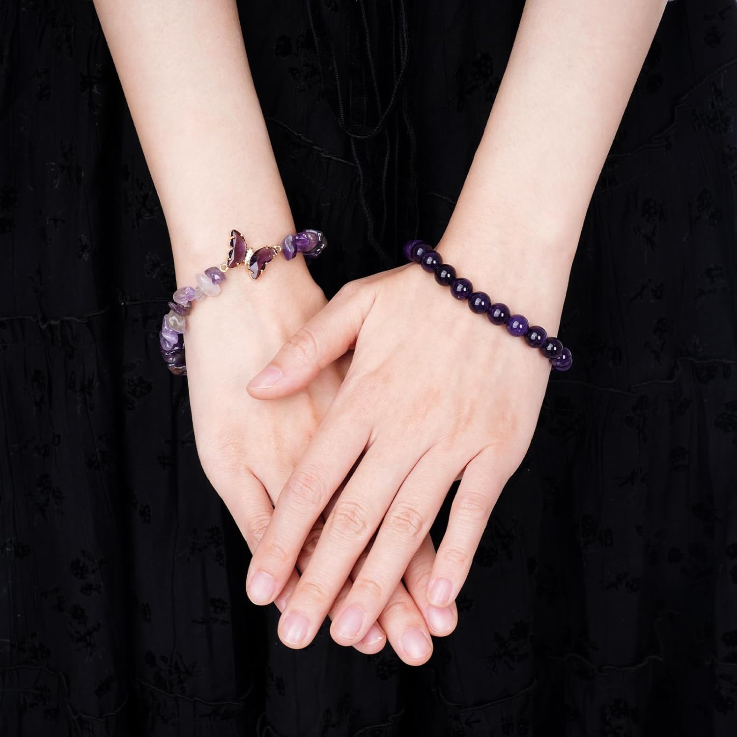 HOVEOX Crystal Bracelet for Women Butterfly Bracelet for Women Ladies Healing Beads Stone Jewelry Ladies Layered Amethyst Butterfly Crystal Jewelry Gifts - Image 5