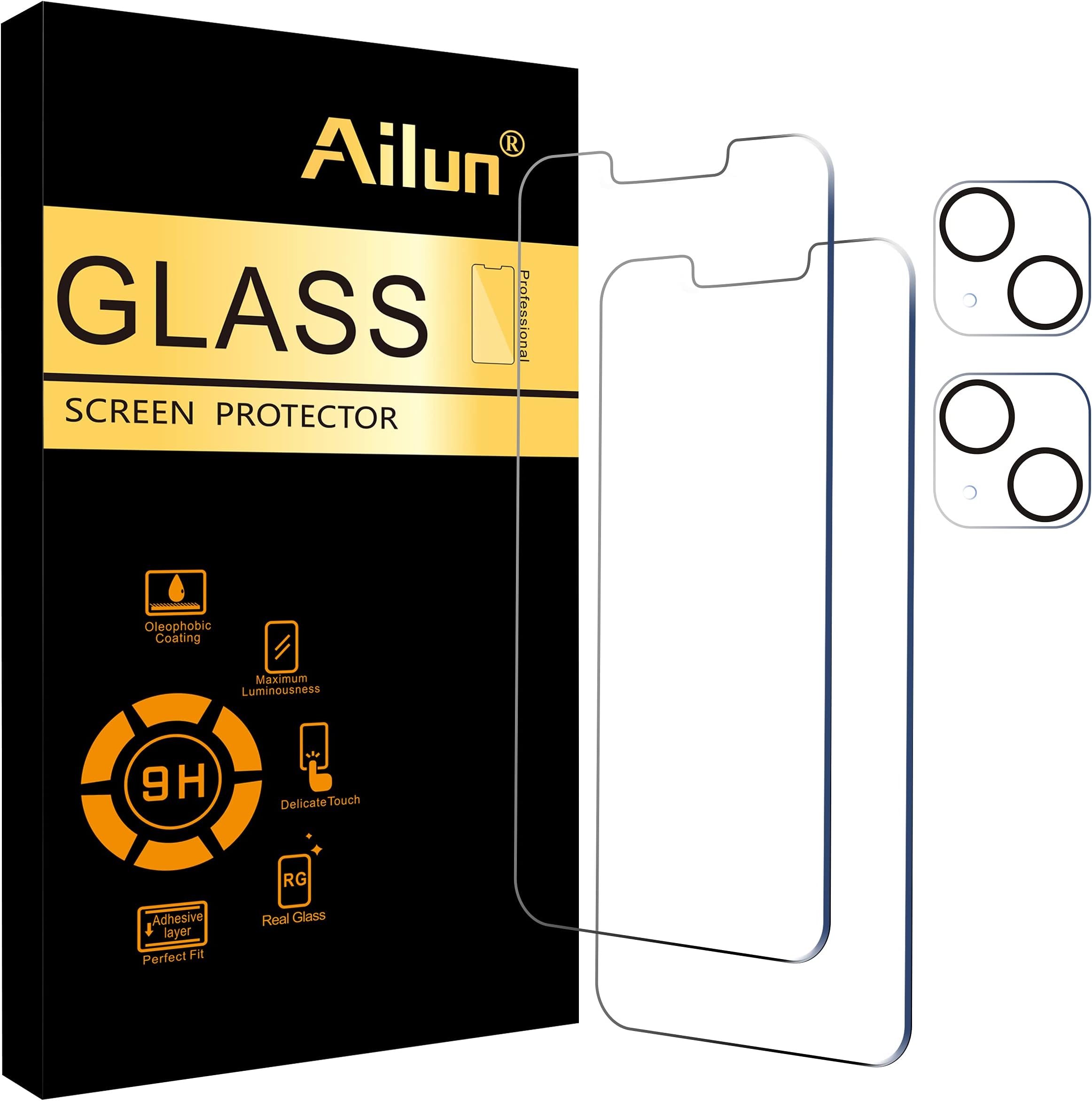 2 Pack Screen Protector for iPhone 13 mini [5.4 inch] Display 2021 with 2 Pack Tempered Glass Camera Lens Protector,[9H Hardness]-HD