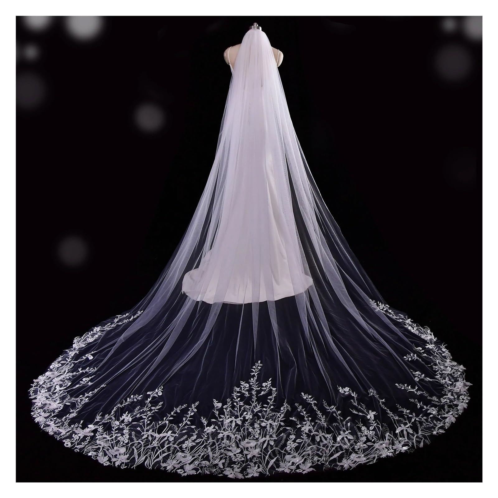 Velo da Sposa Veli da Sposa Abiti da Sposa Lunghi Accessori per veli Ricamo in Pizzo Extra (Bianco Sporco)