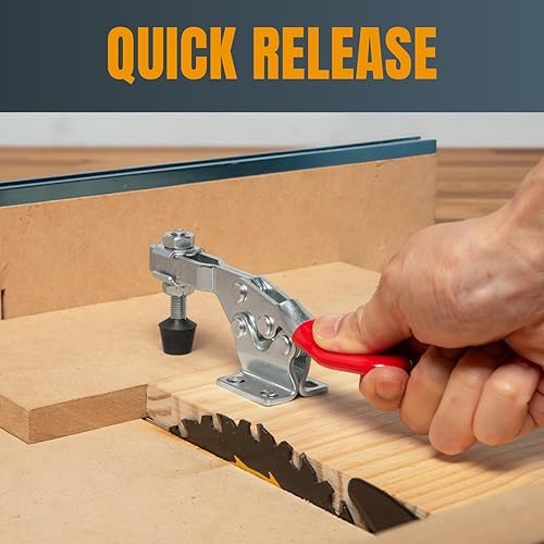 Miniatura 4 de POWERTEC Abrazadera de palanca de 4 unidades, capacidad de sujeción de 300 libras, abrazaderas horizontales de liberación rápida 201B con punta de