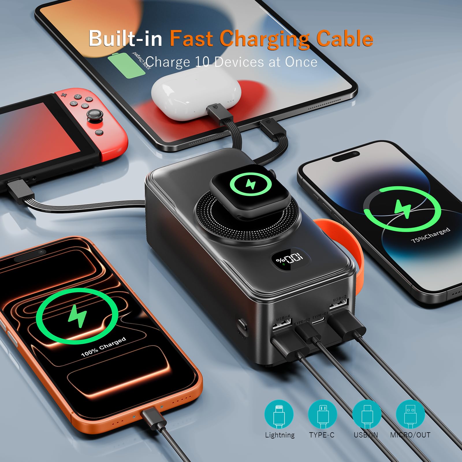 66800mAh Batterie Externe Magnetique Charge Rapide, 15W Chargement sans Fil