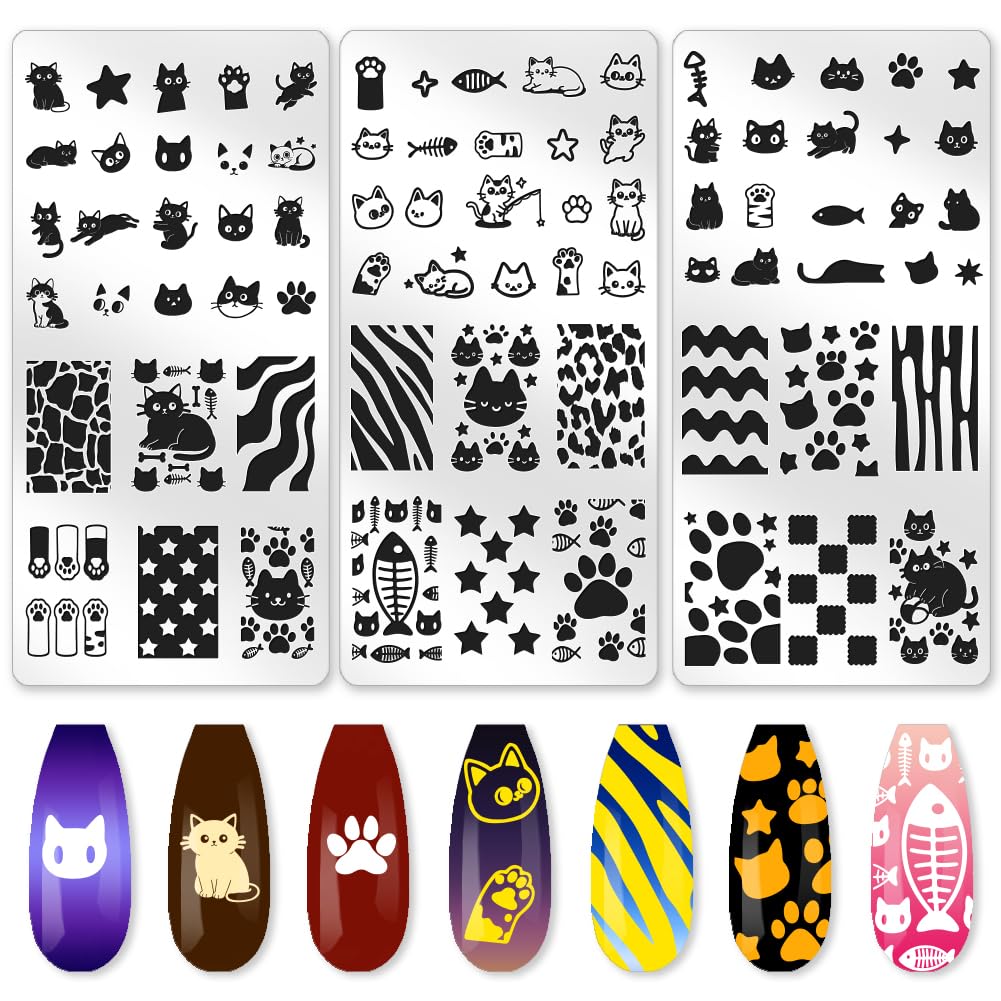 Plaques de stamping ongles chat pour créer un nail art mignon et personnalisé à la maison