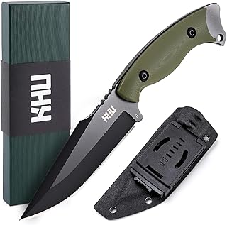KHU Nóż ze stałym ostrzem Nóż survivalowy Nóż Bushcraft Stali D2 Rękojeść G10, outdoorowy kempingowe Akcesoria - z pochwą Kydex (17A-Nowy)