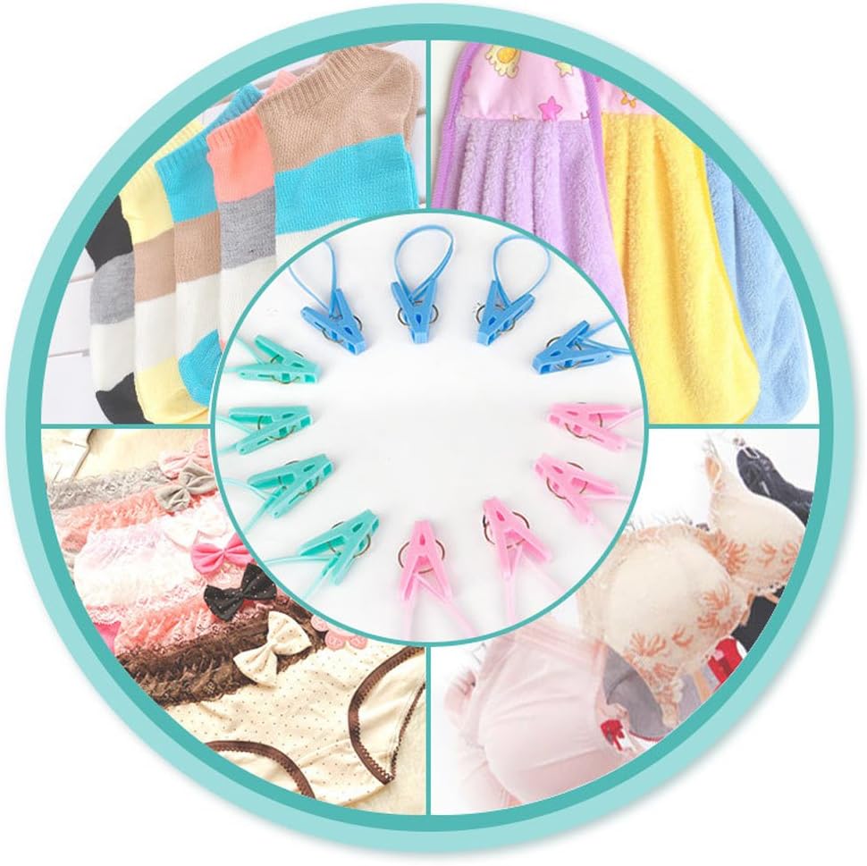 yueton Pack of 12 Clothes Peg Clip Pins Rope Hanging Clothesline Windproof Hanger (Multicolor)