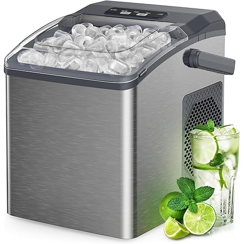 Silonn Countertop Ice Maker Machine, 26 lbs per Day, Fast Ice in 6 Minutes, Self-Cleaning Ice Maker, Compact Countertop Ice Machine for Home, Kitchen/Office/Parties,‎Stainless Steel