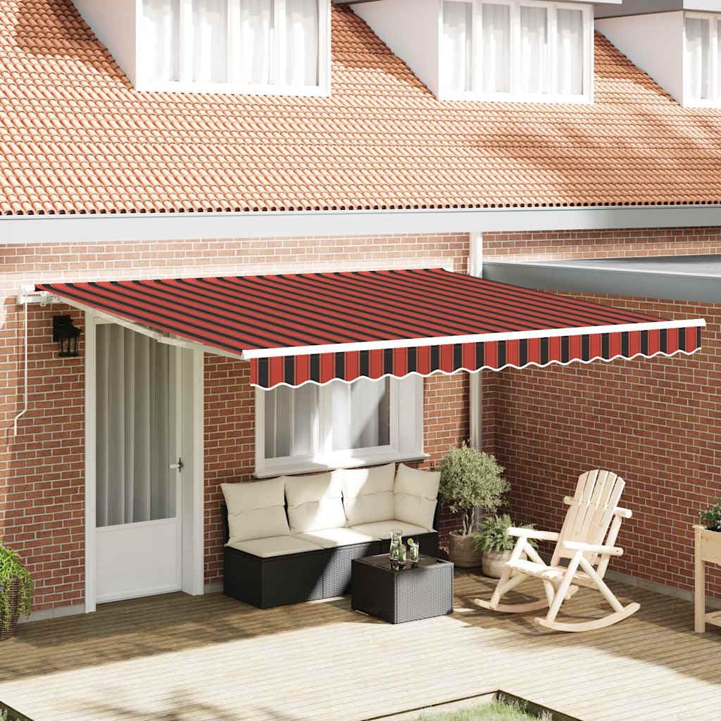Markise 400 x 350 cm Gelenkarmmarkise einziehbar, Manuelle Terrassenmarkise aus Polyester, Gestreiftes Sonnendach für Garten und Terrasse, Stabiler Schattenspender