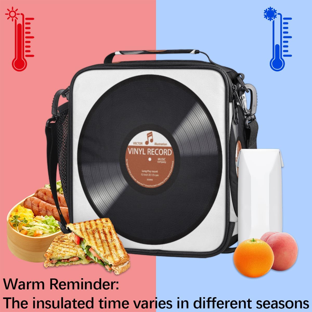 Pardick Music Record Black Kids Lunch Bag Retro Music Vinyl CD Insulated Lunch Box Mini Cooler Back to School Thermal Meal Tote Kit Bento Tote Bags Thermal Lunchbox for Boys Girls - Image 4