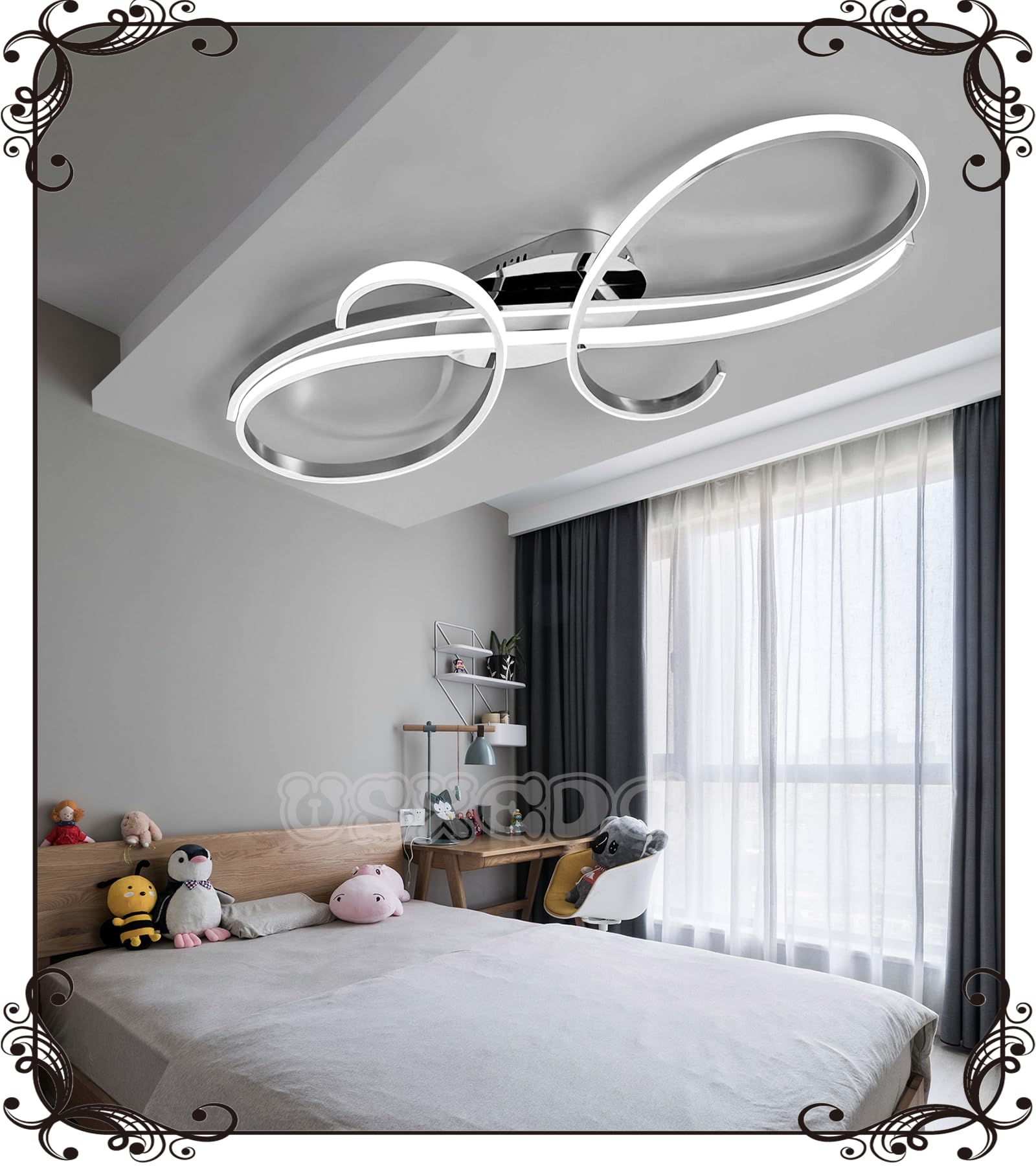 L80cm Deckenlampe LED Chrom - Deckenleuchte 64W Dimmbare 3000K-6000K Modern Wohnzimmerlampe Designer Beleuchtung Energiespar Deckenleuchte für Wohnzimmer Schlafzimmer Esszimmer Küche (Chrom)