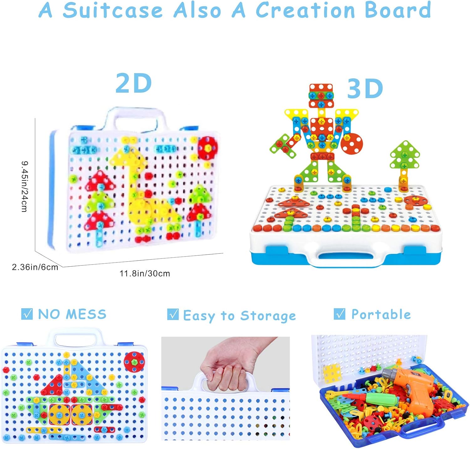 Blinkbrione 239 PCS Creative Mosaic Drill Set Toys for Boys Girls| Stem Drill Toy | Pretend Electric Drill Screw Engineering Puzzle Kit for Age 3-10 Years | DIY STEM Learning Building Play Set : Toys & Games