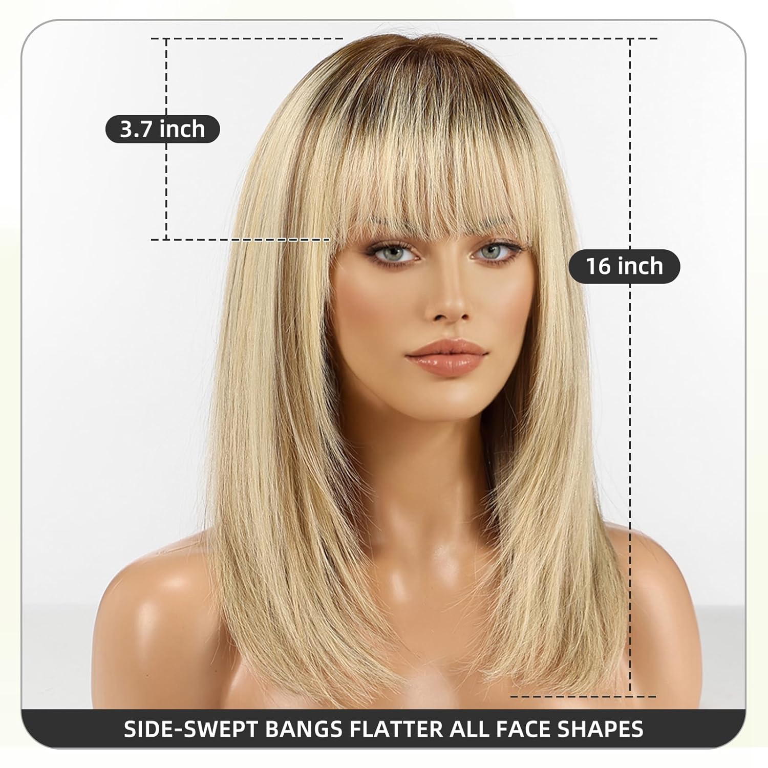 16 Inch Ombre Golden Brown Human Hair Wig, Human Hair Wig With Bangs, Real Hair Wigs For Women, real human hair wigs