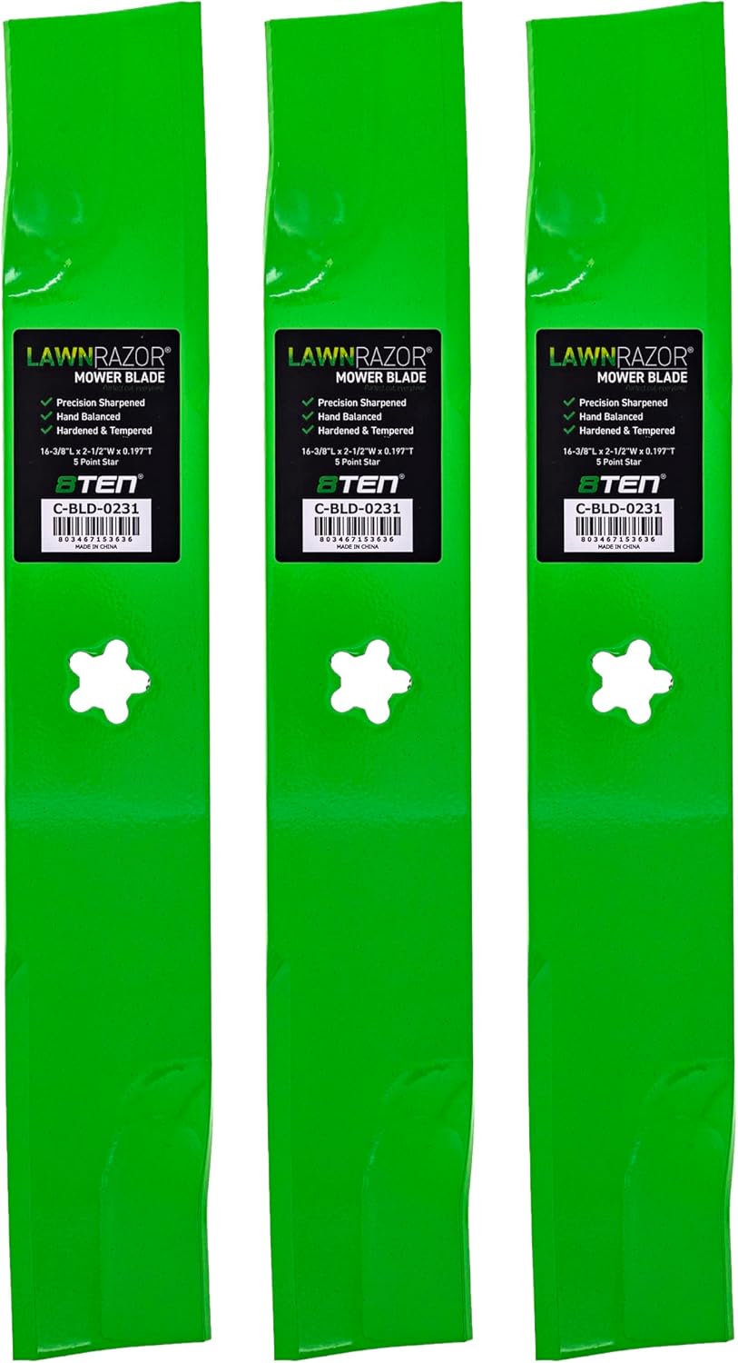 8TEN LawnRAZOR Blade Set for Husqvarna EZ4824 YTH24V48 48 Inch Deck 539113425 (High Lift) 3 Pack