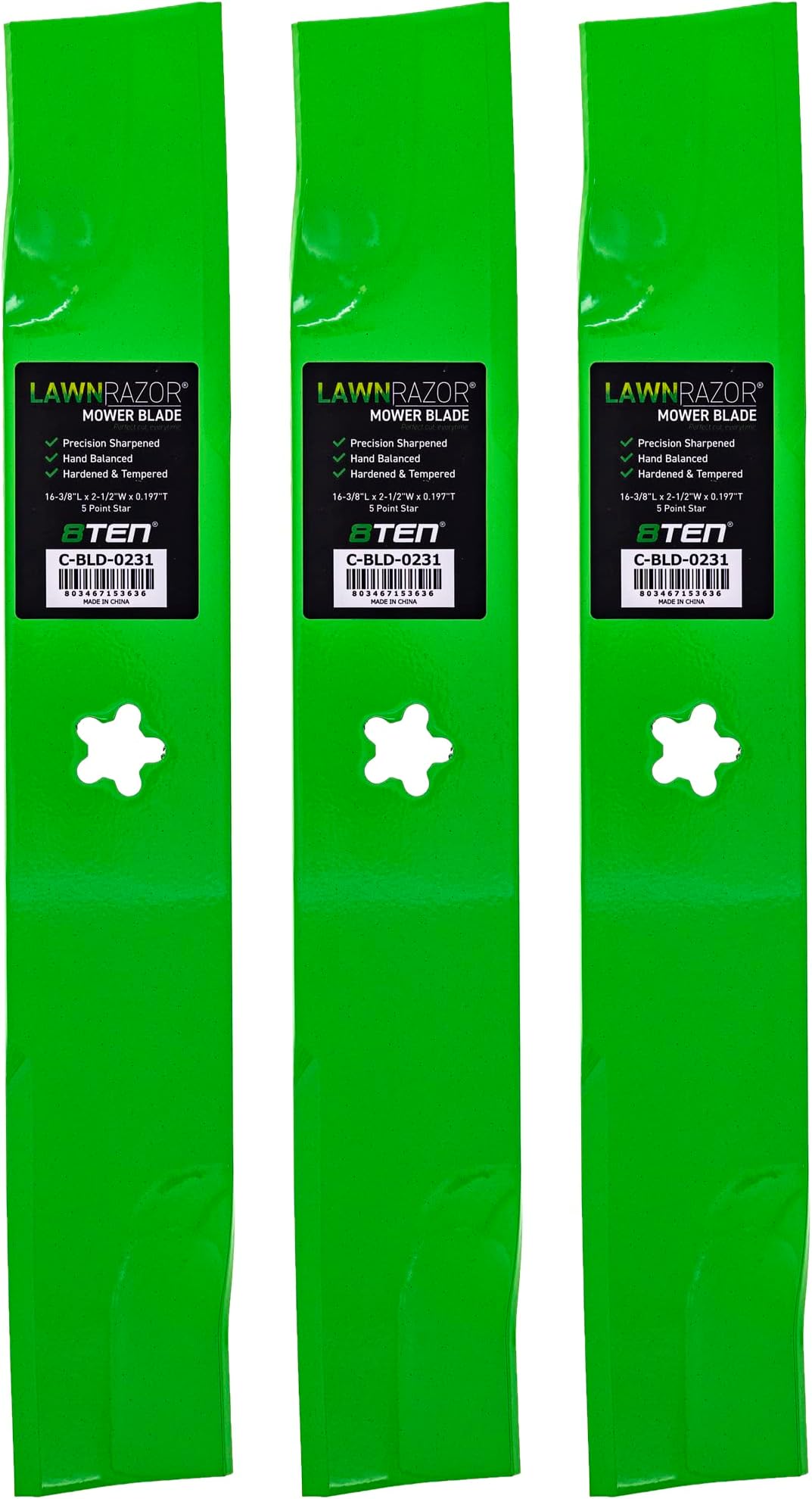 8TEN LawnRAZOR Blade Set for Husqvarna EZ4824 YTH24V48 48 Inch Deck 539113425 (High Lift) 3 Pack