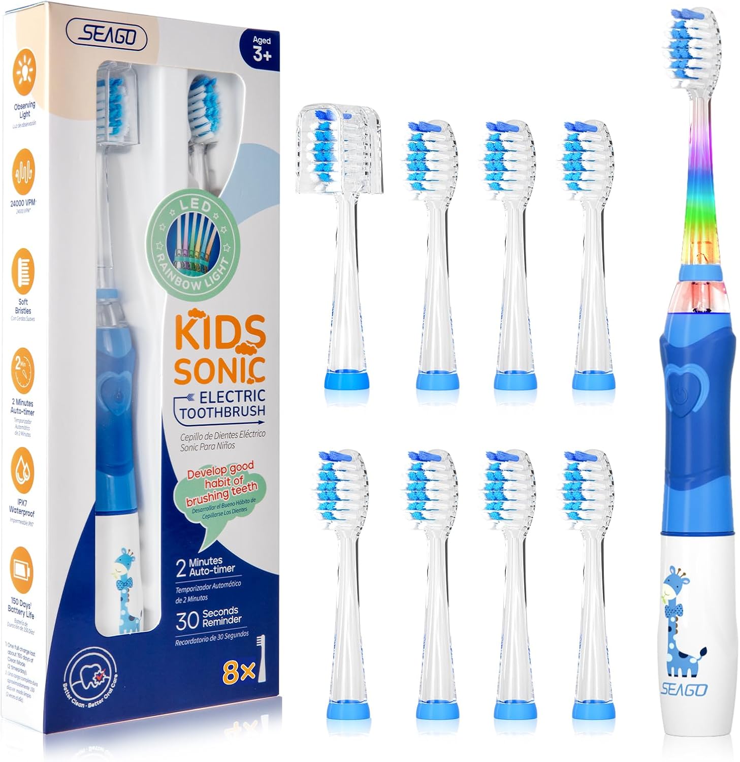 Amazon com: SEAGO Kids Electric Toothbrush with 2 Mins Brushing Timer