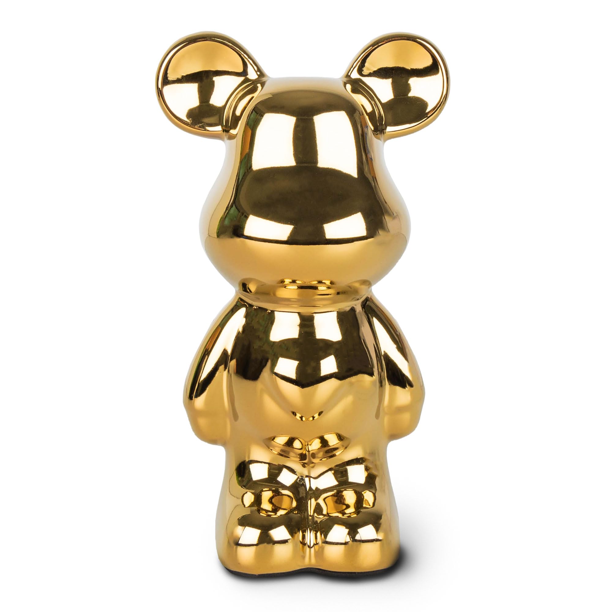 Statua di Orso in Ceramica - Finitura lucida in oro pregiato, altezza 18 cm, scultura decorativa con lucentezza metallica per soggiorno, librerie e credenze