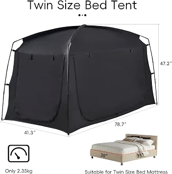 Privacy Sleep Indoor Bed Tent for Adults Kids, Portable Blackout 90% Canopy Tents with 3 Doors Breathable Mesh Windows