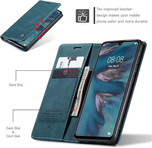 for Huawei P30 Lite Case, Flip Wallet Leather Case with Card Holder Magnetic Closure Shockproof Kickstand Protective Phone Cases Cover for Huawei P30 Lite,Blue-Green - 2