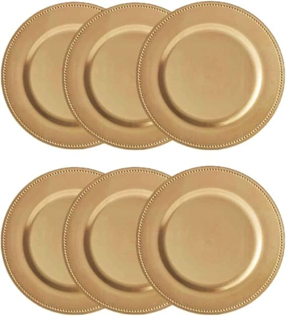 (Set of 6) 13 inch-Gold Charger Plates with Decorative Beaded Rim. The Perfect Finishing Touch for Holidays`Table Settings! Plates have Stylish Presentation Under Dinner Plates (6)