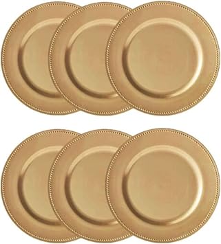 (Set of 6) 13 inch-Gold Charger Plates with Decorative Beaded Rim. The Perfect Finishing Touch for Holidays`Table Settings! Plates have Stylish Presentation Under Dinner Plates (6)