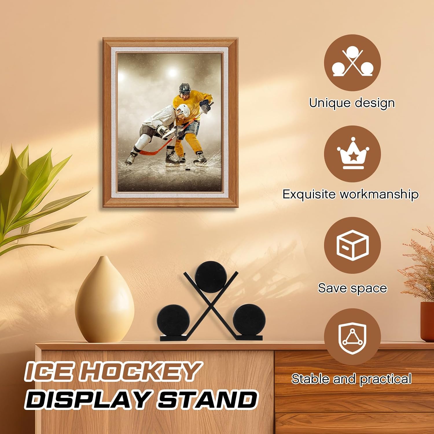 CroBlissful Wooden Hockey Puck Display Case Holder for 3 Pieces, Black image 4