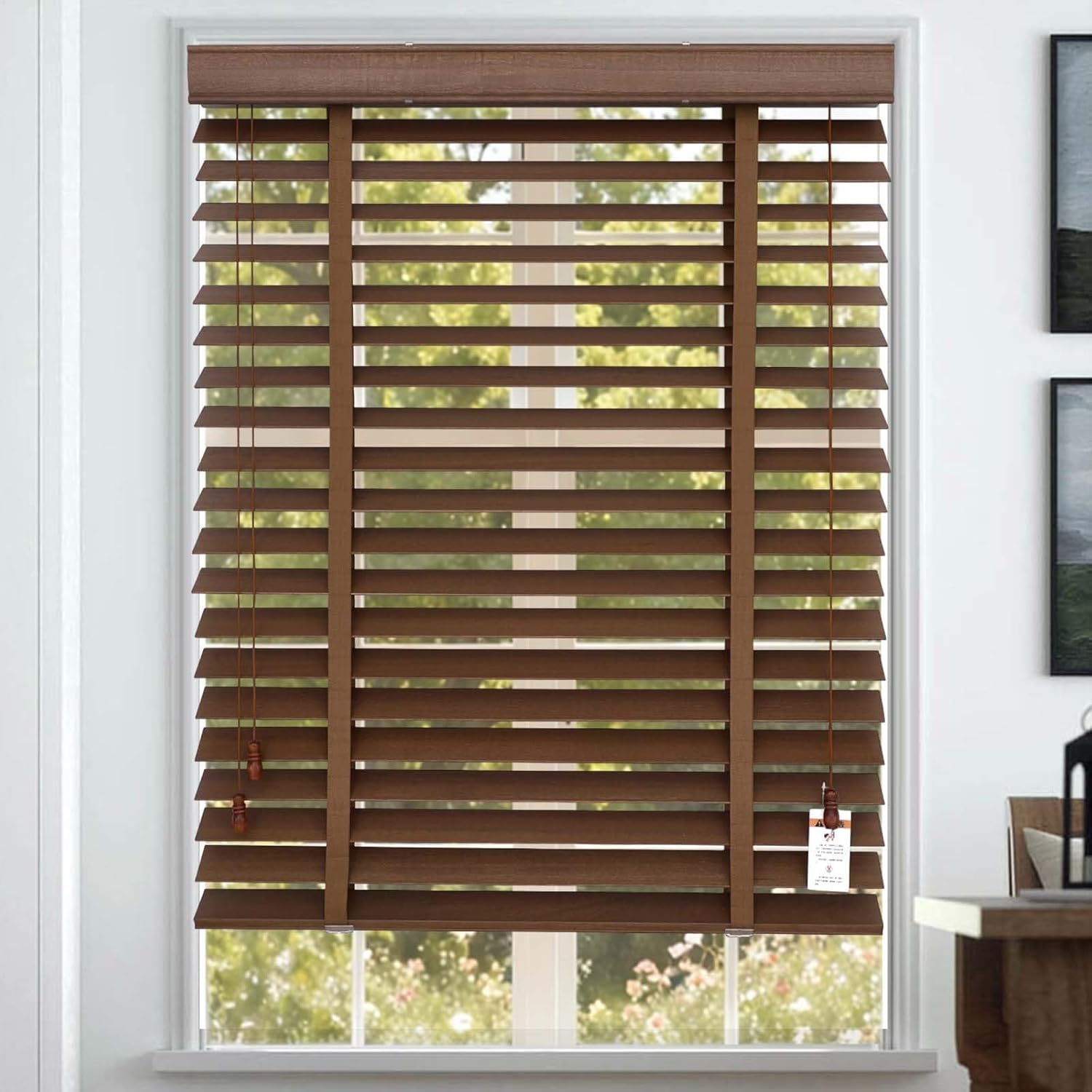 2'' Slats Wood Blinds for Windows, Cordless Indoor Horizontal Shades, 20" 22" 28" 30" 42" 56" 64" 72" Privacy Blackout Wooden Venetian Blinds for Home, Office(Mocha Brown)
