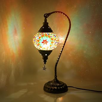 Turkish Moroccan Lamp, Handmade Tiffany Mosaic Glass Colorful A