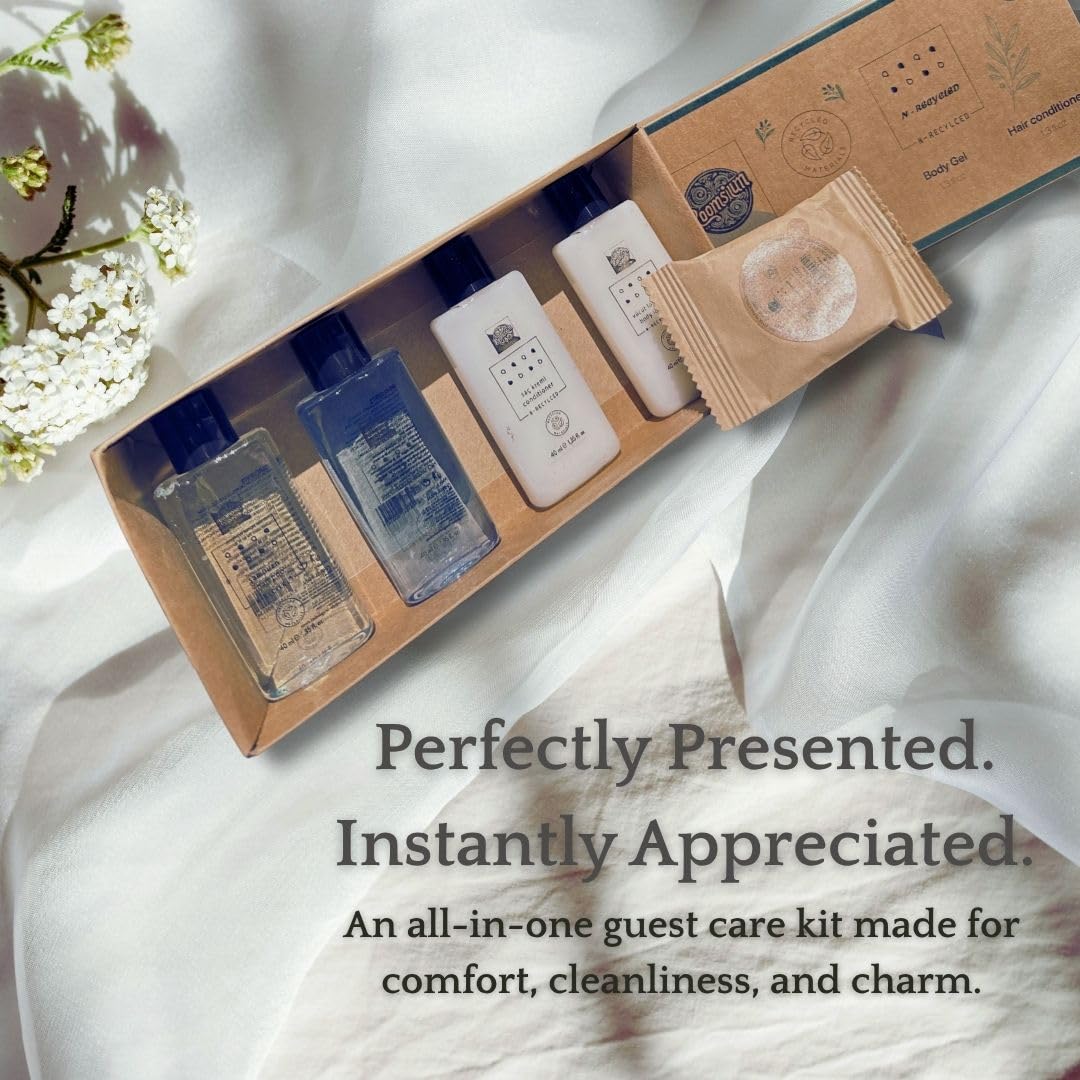 75-Piece Guest Amenities Set – 15 Individually Boxed Kits with Shampoo, Body Wash, Conditioner, Lotion & Soap – Travel-Size Toiletries for Hotels, Rentals & Guest Use – Recyclable Packaging