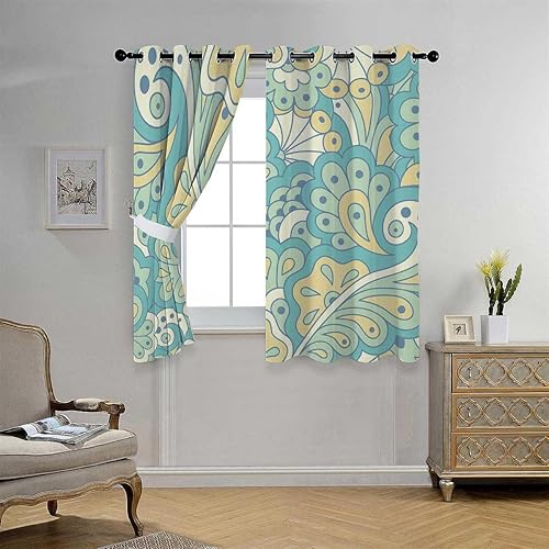 Miniatura 3 de Cortinas para Cocina Retro Floral Graffiti Grommet Short Doorway Curtains Boho Drapes 55Inch Width by 72Inch Length,2 Panels