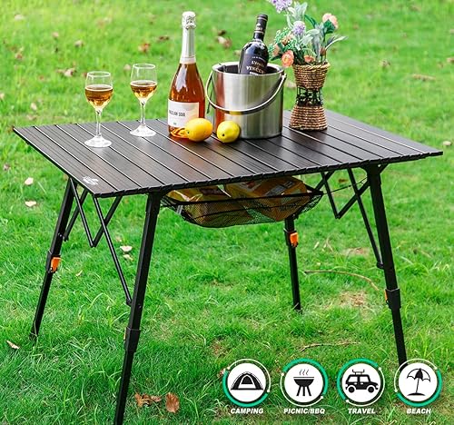 Miniatura 7 de SKIKEN Mesa plegable de metal para parrilla, mesa enrollable, mesa de picnic de aluminio para acampar al aire libre, mesa de campamento portátil con