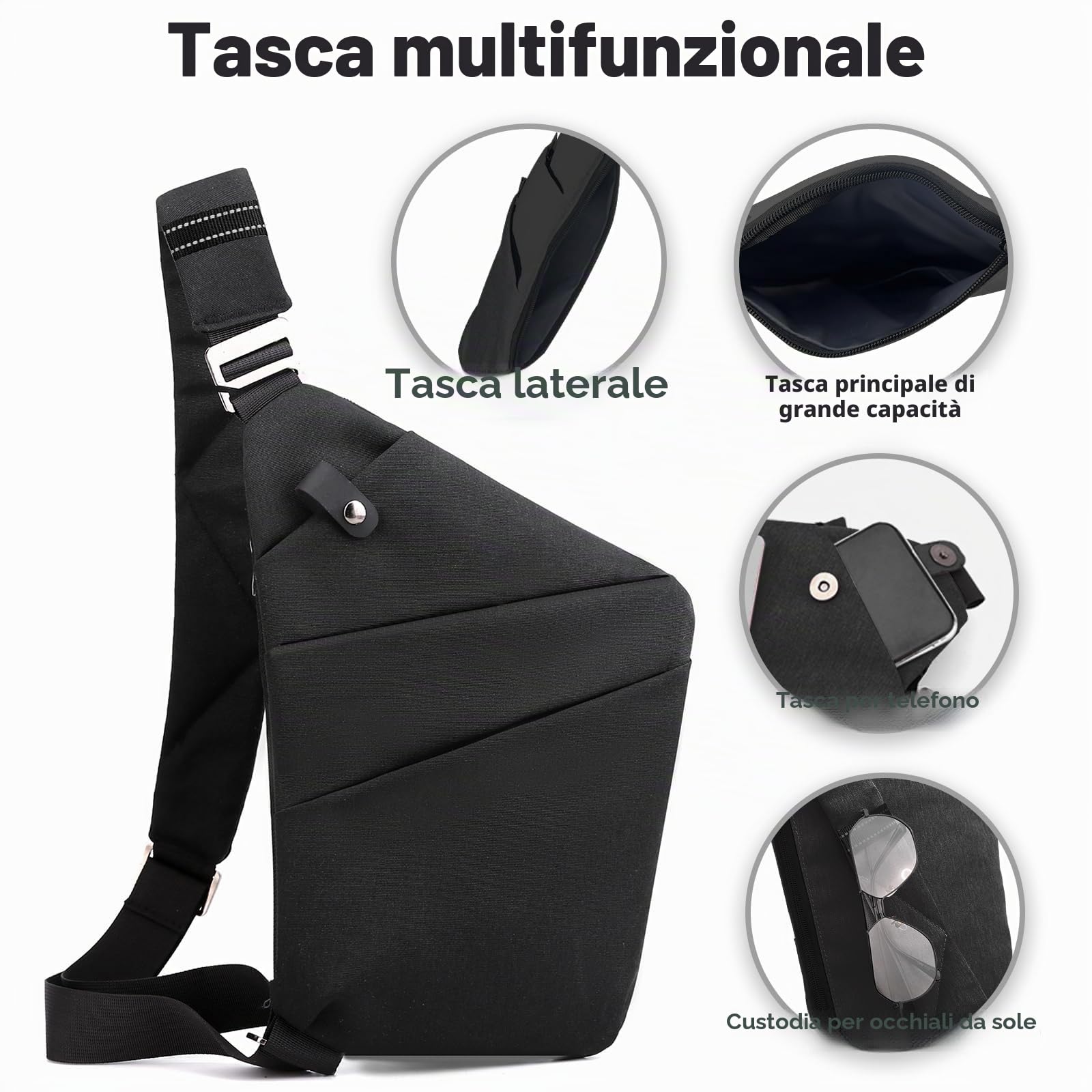 Borsa da viaggio antifurto monospalla grande capacità a tracolla al petto leggera per viaggi e sport