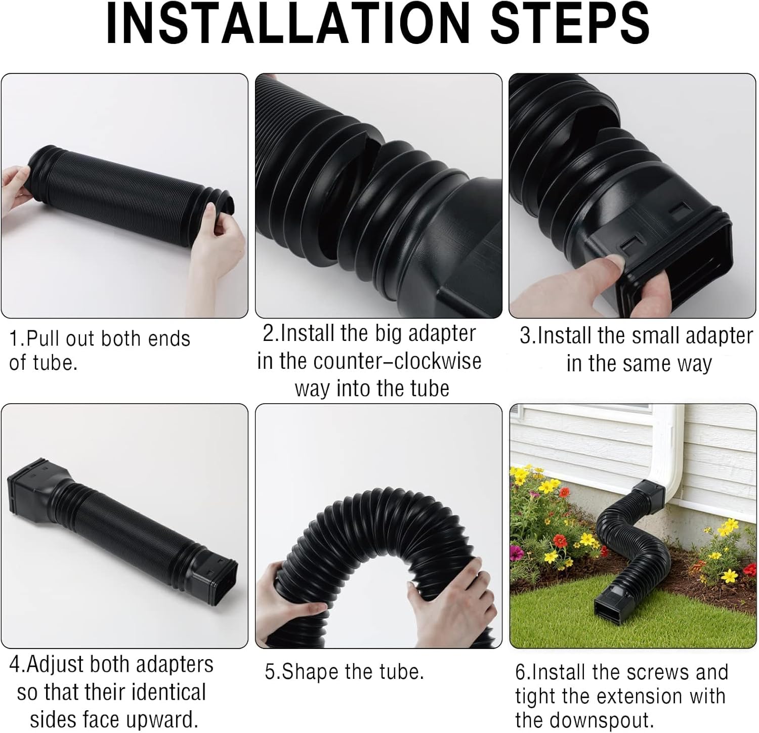 16.5ft Long Gutter Downspout Extensions for Rainwater Drainage, 4” Diameter Thickened Flexible Downspout Extender Extendable from 3.6ft to 16.5ft(Black)