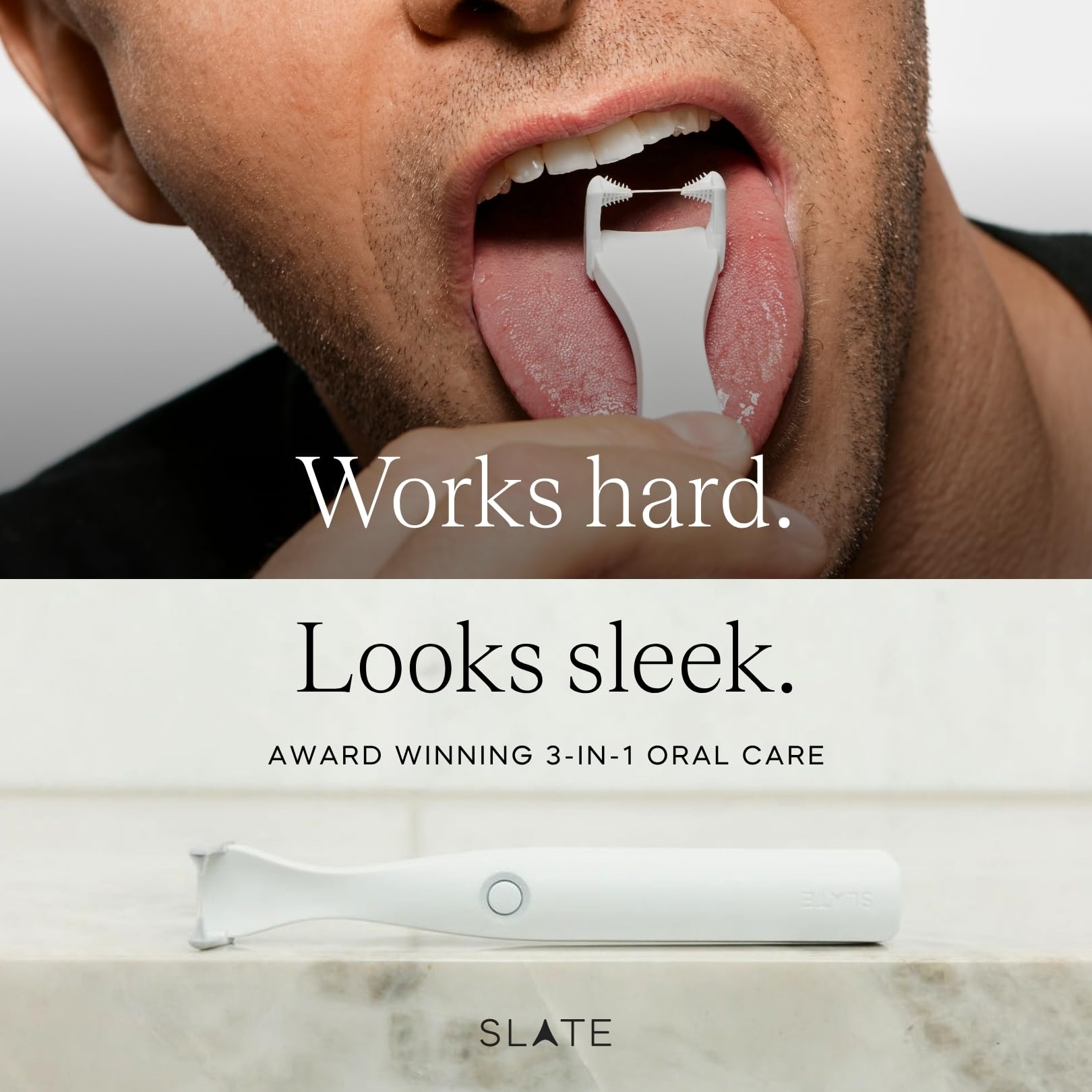 Slate Flosser Clean SLATE Set – Hilo dental eléctrico Origin + mini hilo dental de viaje + 12 cabezales de hilo dental suaves – Sonic, barrido de encías y raspador de lengua – no tóxico, sin PFAS