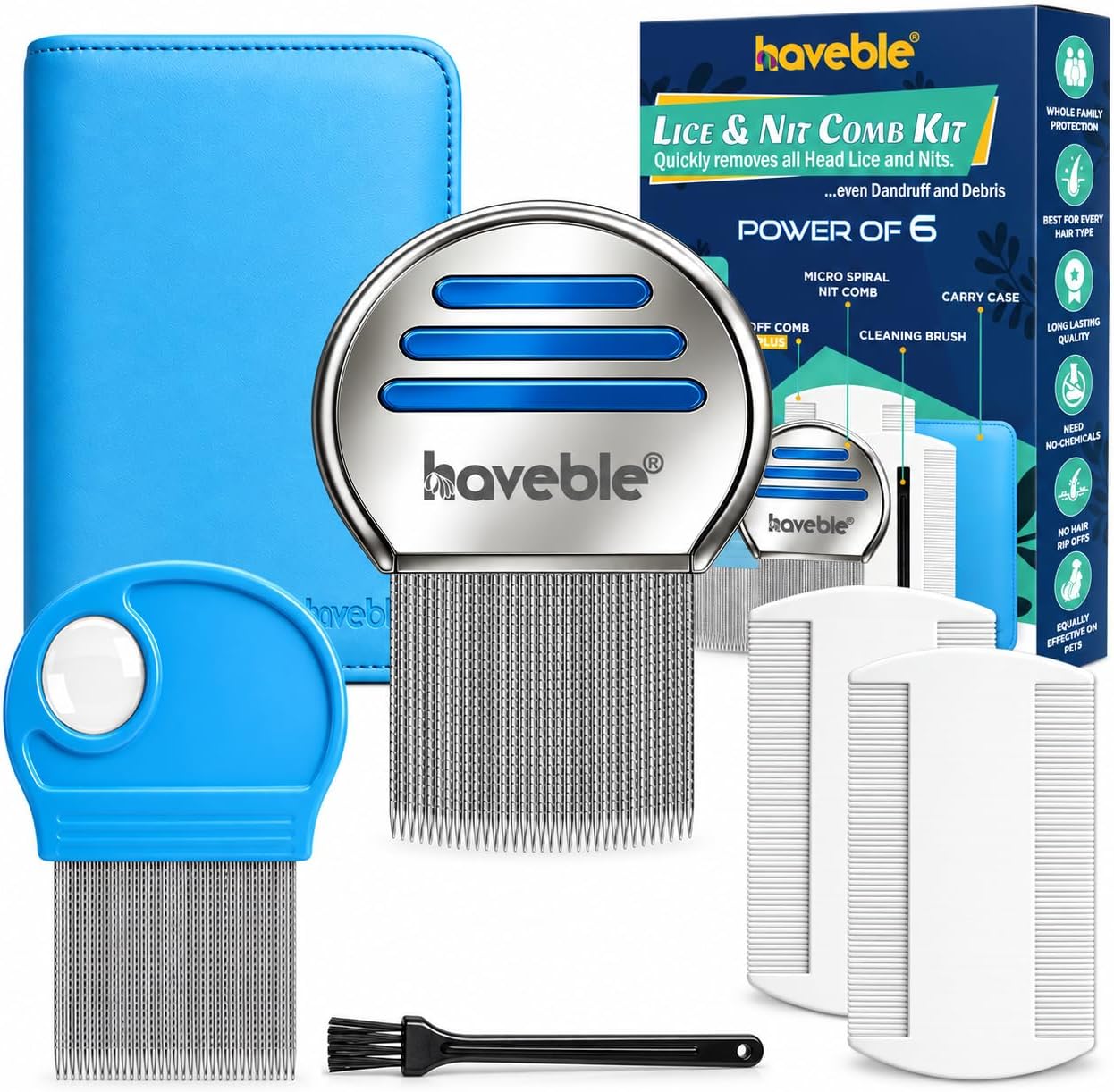 Professional 6-in-1 Nit & Lice Comb Kit | Micro Spiral, Precision & 2× Double-Sided Combs | Brush, Tracker & EVA Case | Reusable, Chemical-Free | For Kids, Adults, Pets (All Hair Types)