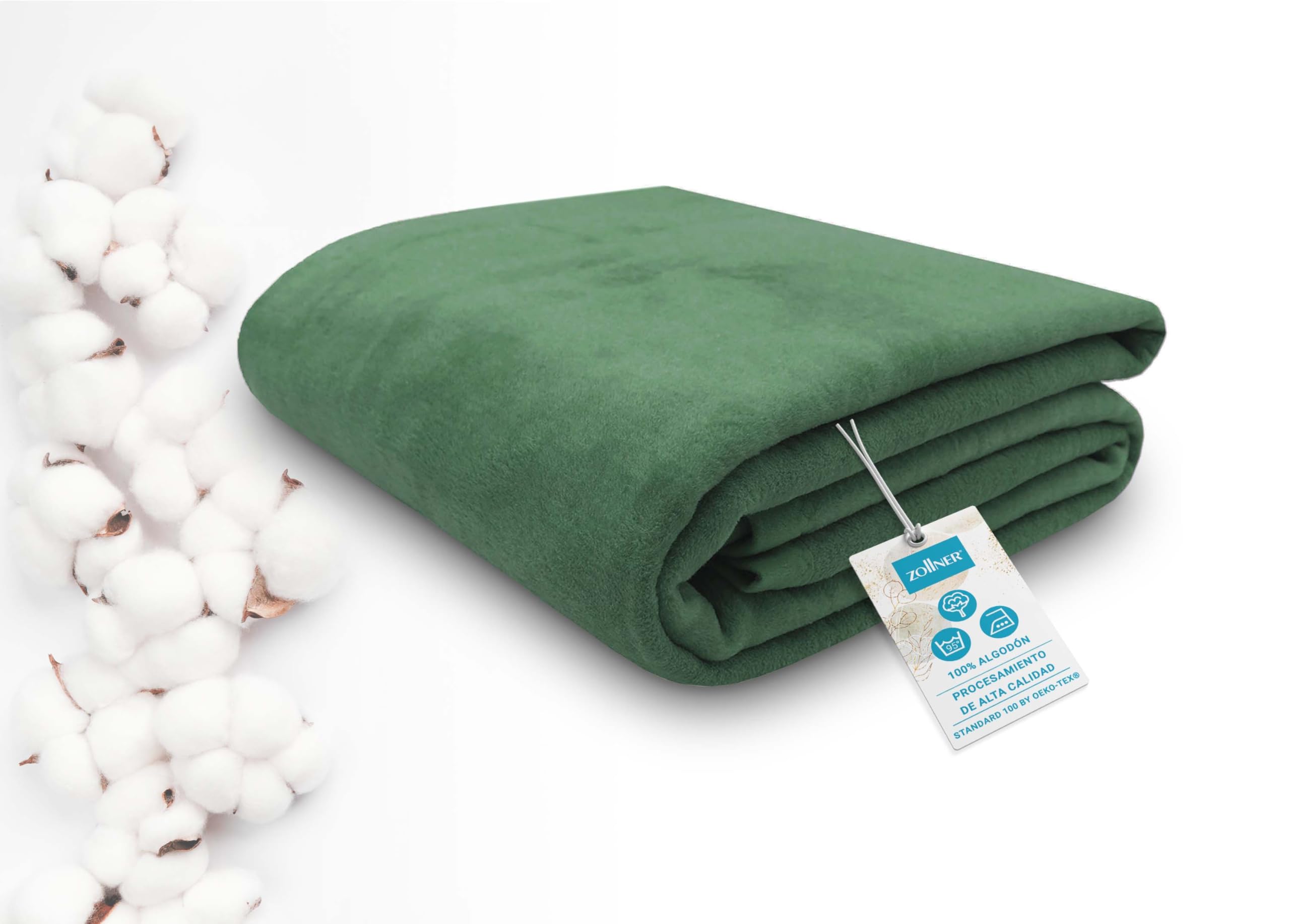 ZOLLNER Large Blanket for Bed and Sofa, 150 x 200 cm, 60% Cotton, Dark Green OEKO-TEX STANDARD 100