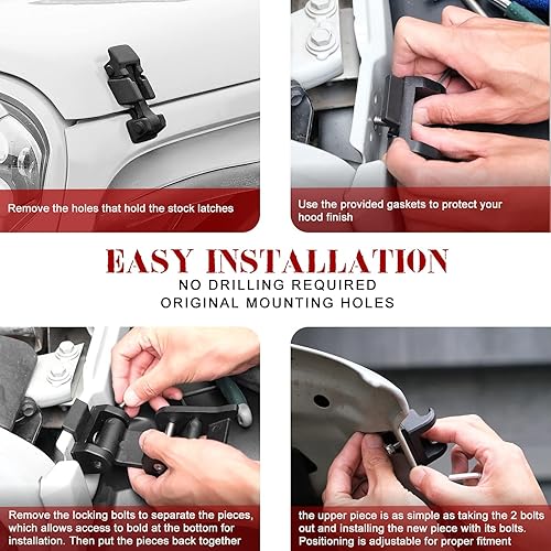 Miniatura 22 de Seven Sparta Pestillos de aluminio para capó compatibles con Jeep Wrangler JK/JKU 2007-2017, JL/JLU 2018-2022 y Jeep Gladiator 2020-2022, 1 par