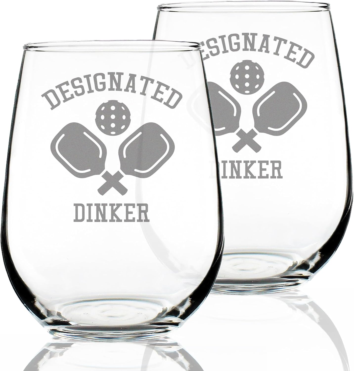 Bevvee Designated Dinker - Stemless Wine Glasses - Set of 2 - Fun Pickleball Themed Decor and Gifts - Large 17 Ounce