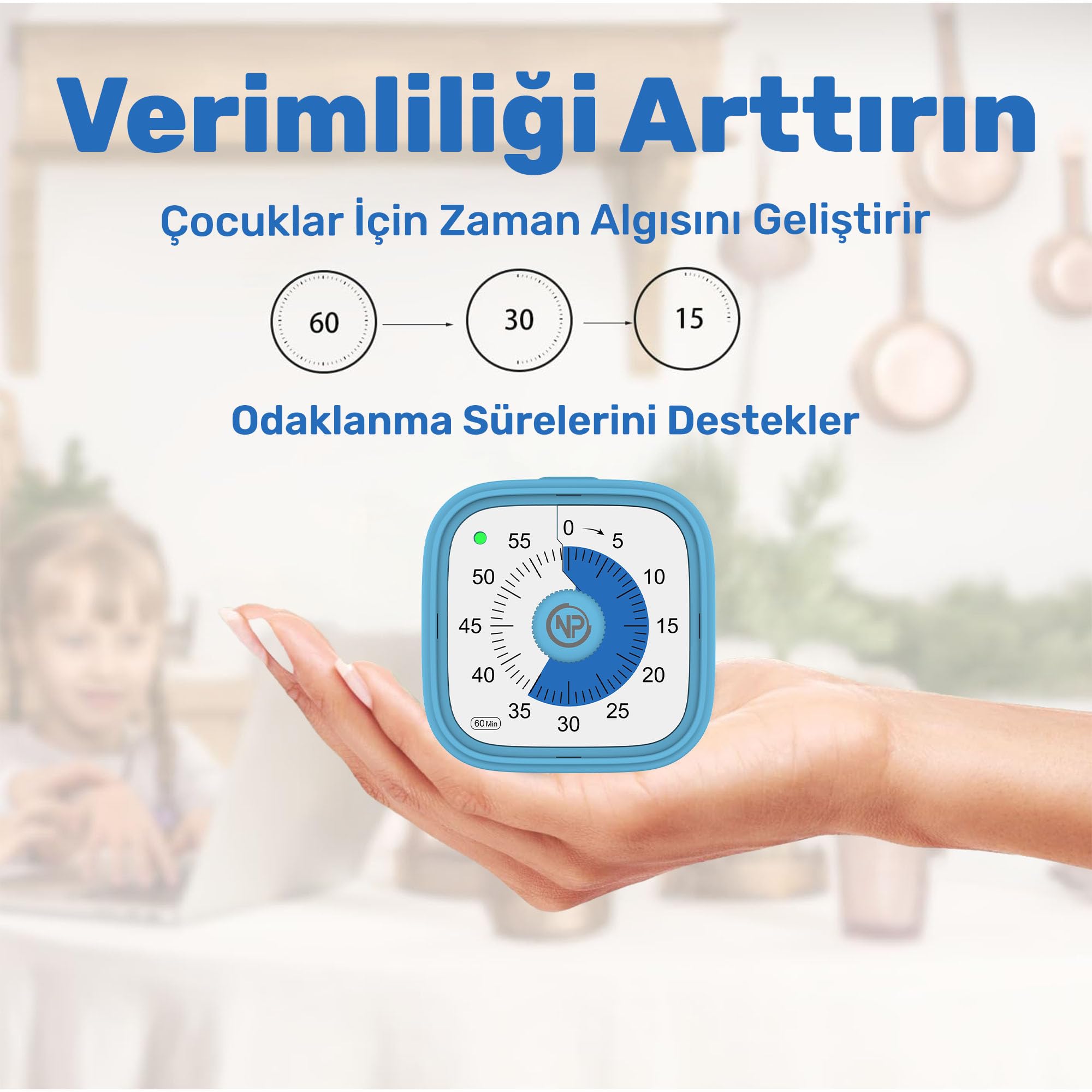NPO NPT31B Mutfak,Ders,Yemek için 60dk Analog Alarm Zamanlayıcı,Pomodoro Öğrenci Motivasyon Saati