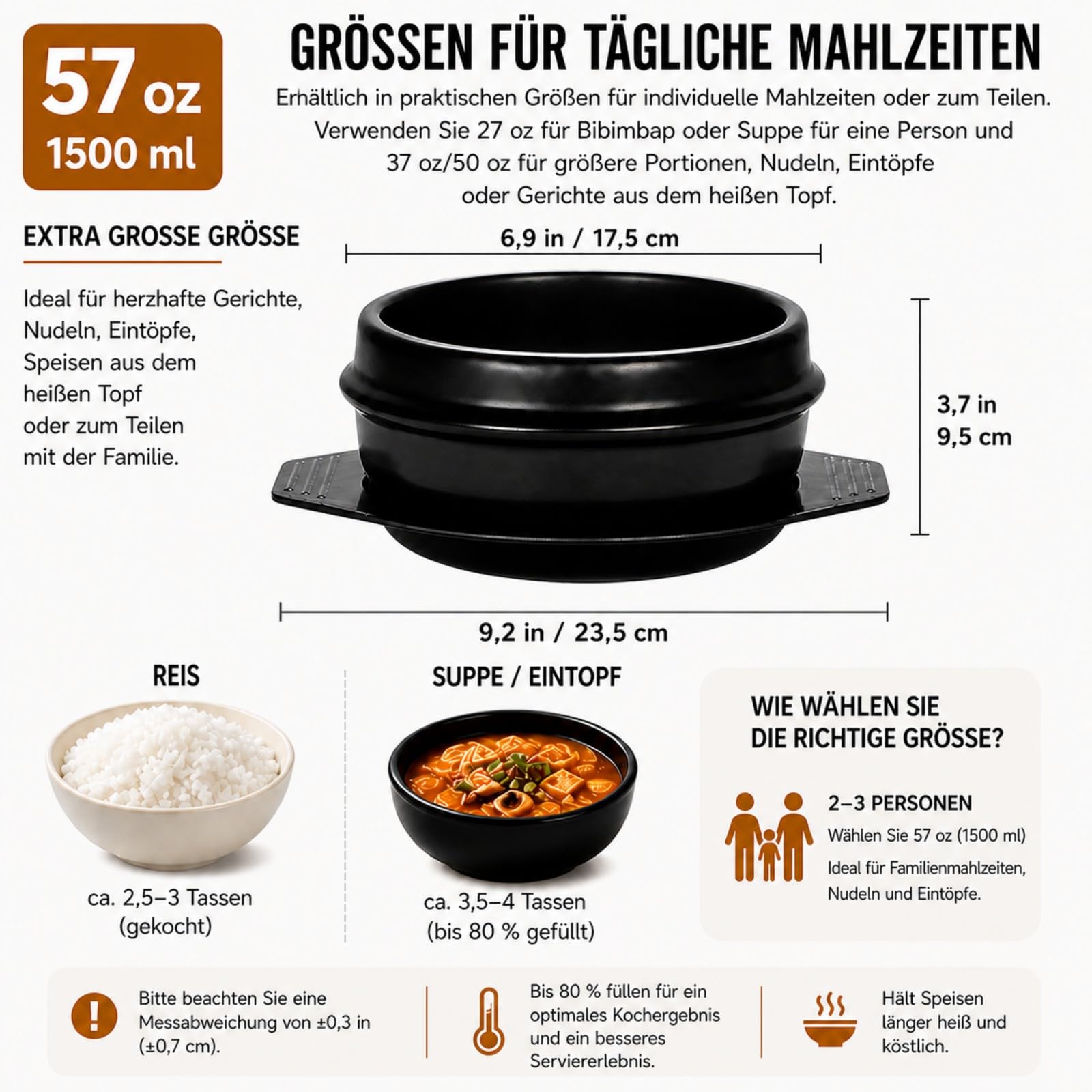 XICHENGSHIDAI Dolsot Bibimbap Steingut Schüssel, koreanischer Kochsuppe Keramiktopf, Donabe Topf für Ttukbaegi und koreanischen Eintopf mit Tablett 1500ml