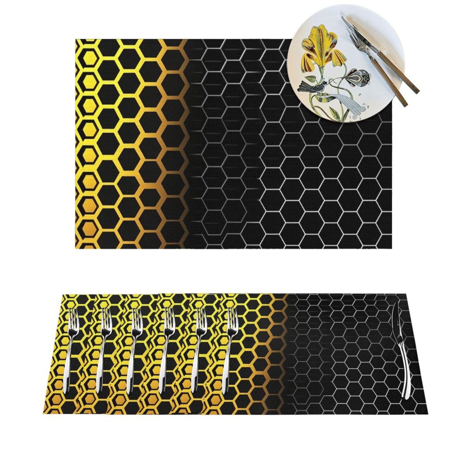 Sets de table design nid d'abeille et rayures noires en PVC