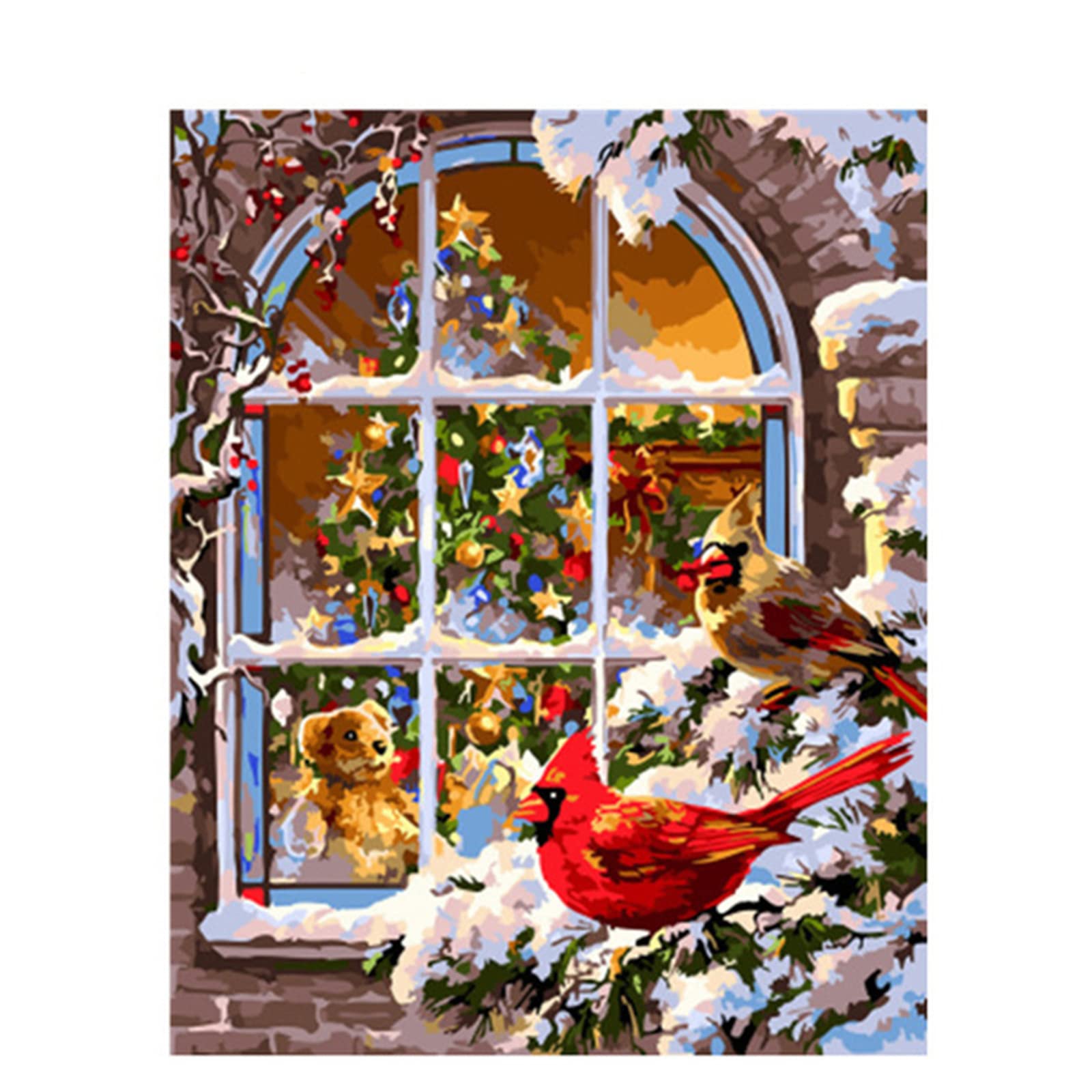 Malen Nach Zahlen Erwachsene,Schneevogel auf der Fensterbank DIY Handgemalt Ölgemälde Leinwand Kits mit Pinseln Acrylpigment Erwachsene Kinder Paint by Numbers für Haus Wand Decor 40x50cm Mit Rahmen