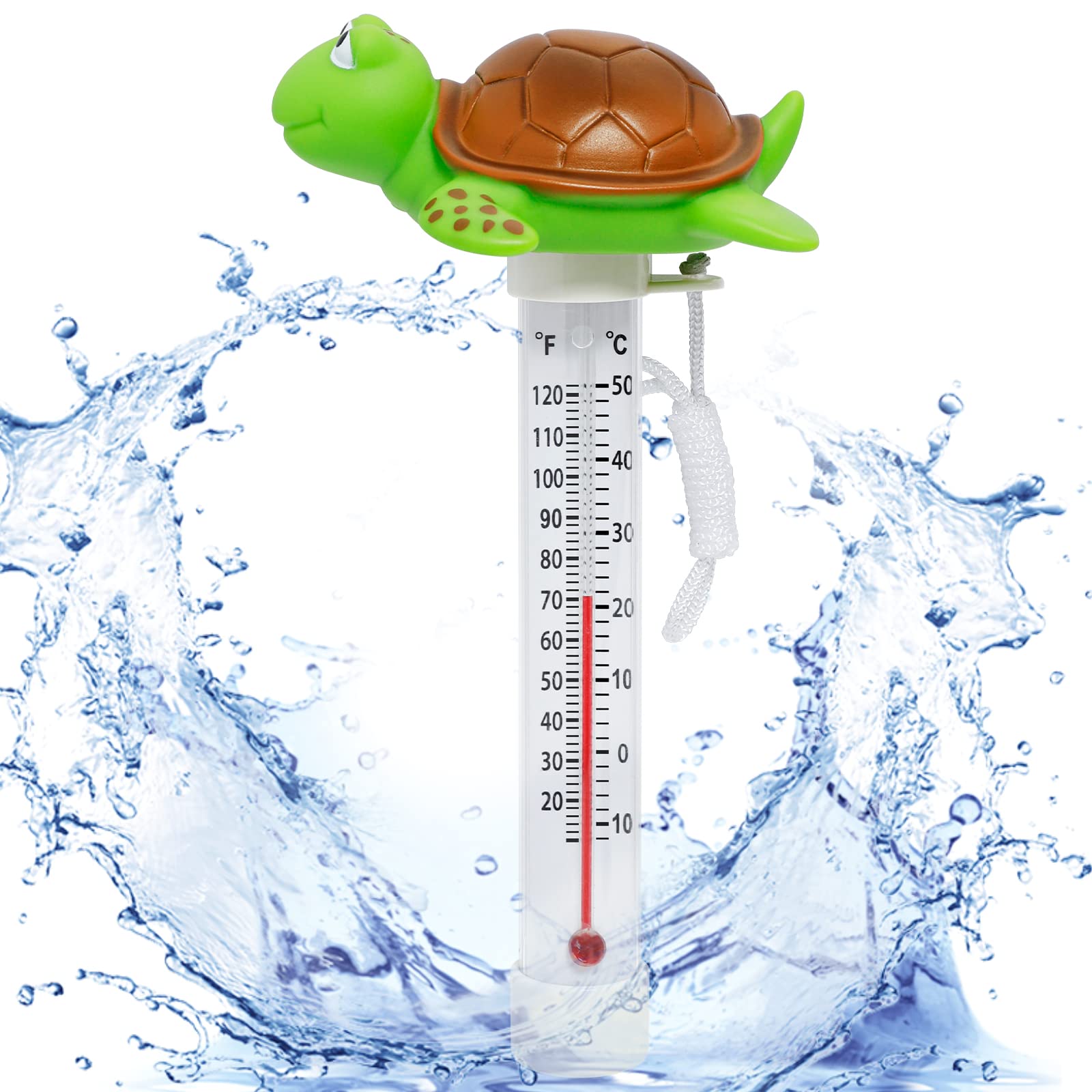 Floating Pool Thermometer, Easy Read Water Pond Thermometer Shatter Resistant Baby Pool Thermometer with String for Outdoor & Indoor Swimming Pools and Spas (Turtle)