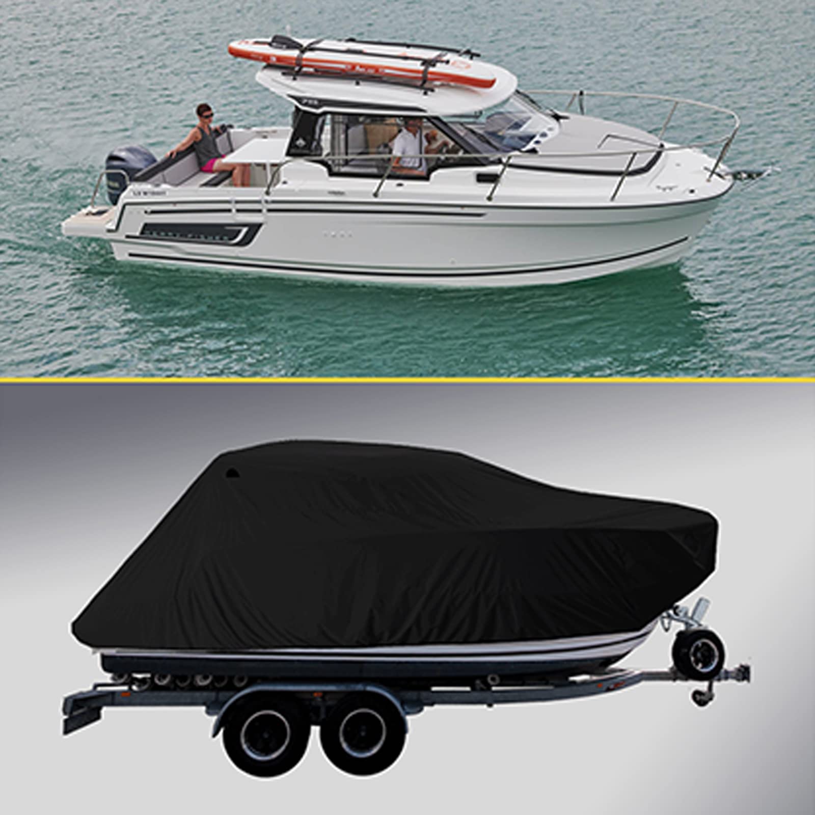 Bâche De Bateau 210D Imperméable – Pour Remorque, 17-19 Pieds, Argent, Anti-UV, Avec Sangles Et Sac De Rangement